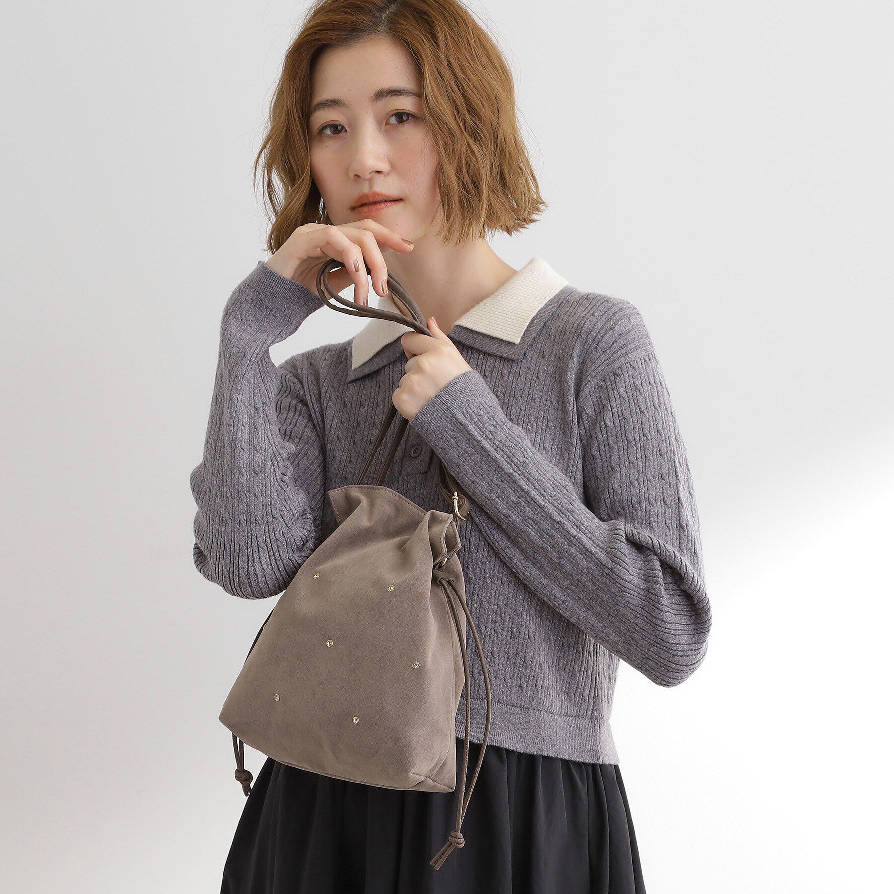 grove「スタッズスエード調巾着ショルダー」|ショルダー・メッセンジャー|