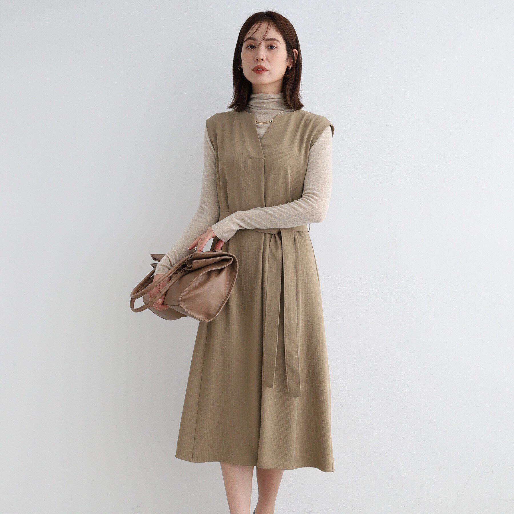 INDIVI「【洗える／UVケア／接触冷感／吸水速乾】ジレ風デザインワンピース」|ワンピース|ピンクベージュ(65