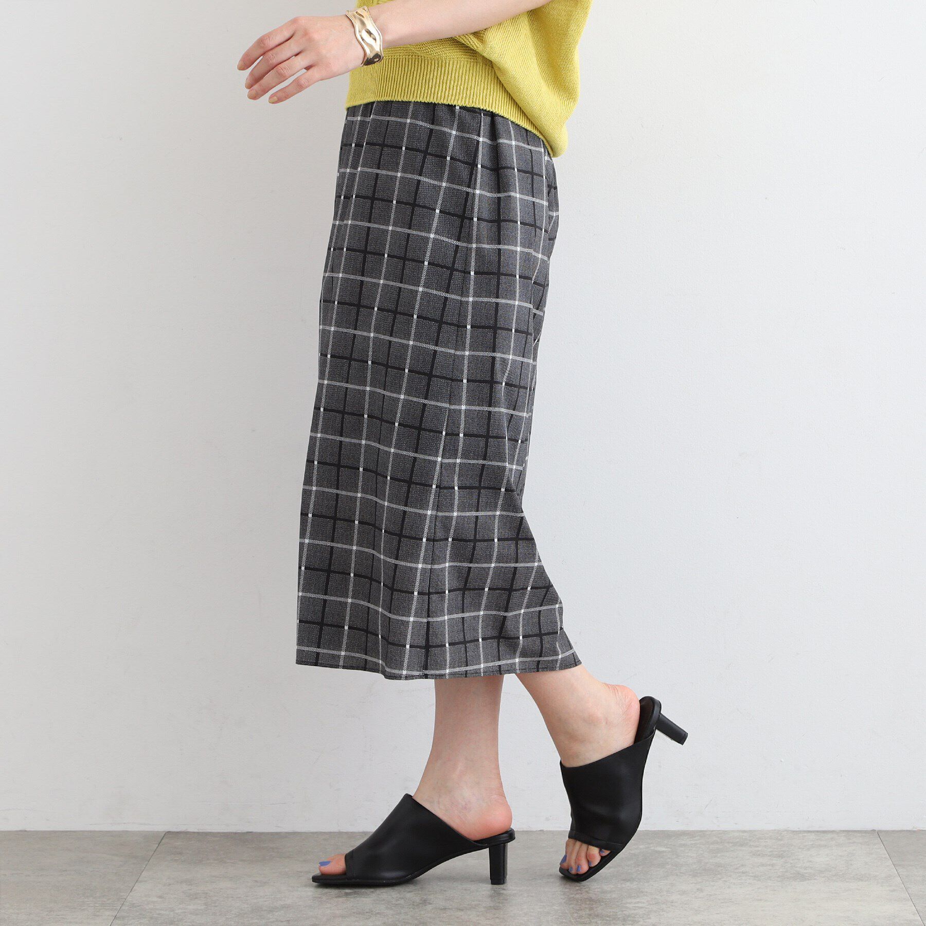 INDIVI「【洗える／SETUP可能／超軽量】チェック柄Iラインスカート」|スカート|