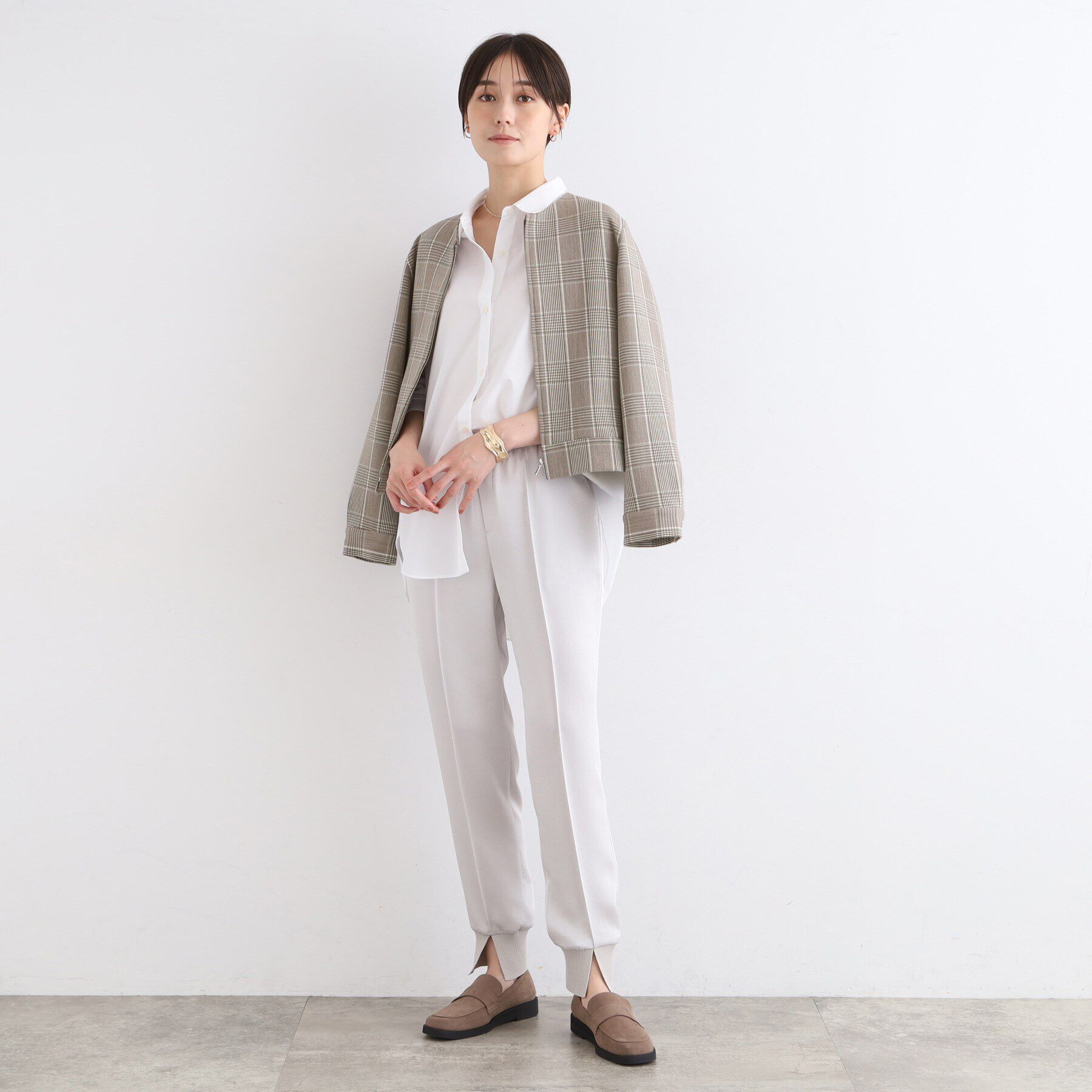 INDIVI「【洗える／UVケア】グレンチェック柄リバーブルゾン」|ブルゾン・スタジャン|