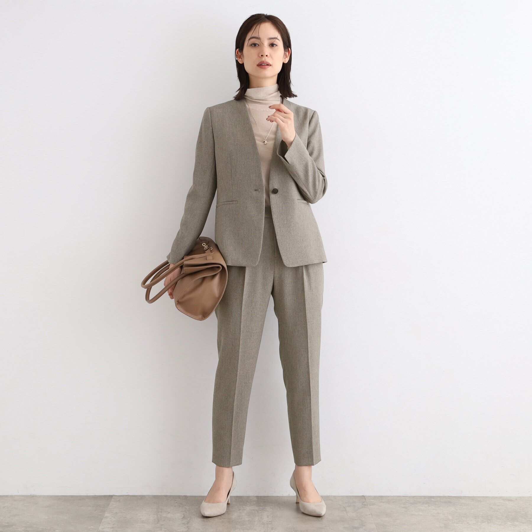 INDIVI「【定番スーツ／洗える／メランジ】ウールライクノーカラージャケット」|スーツ|