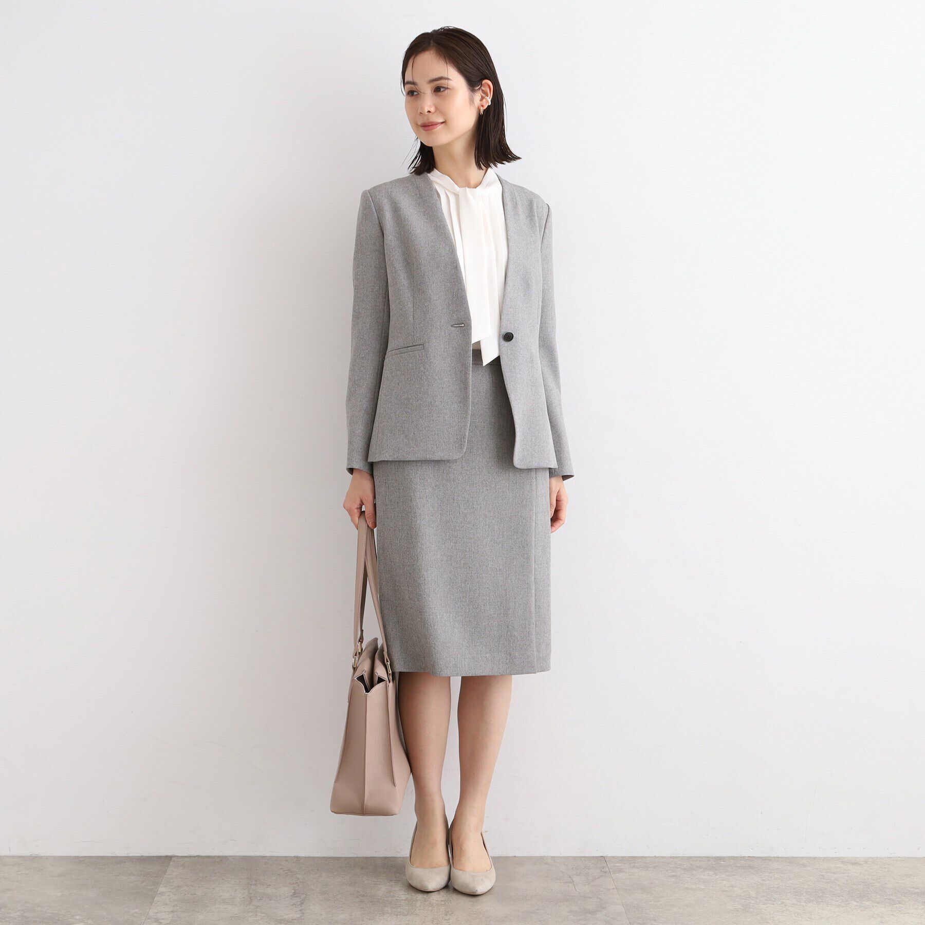 INDIVI「【定番スーツ／洗える／メランジ】ウールライクノーカラージャケット」|スーツ|