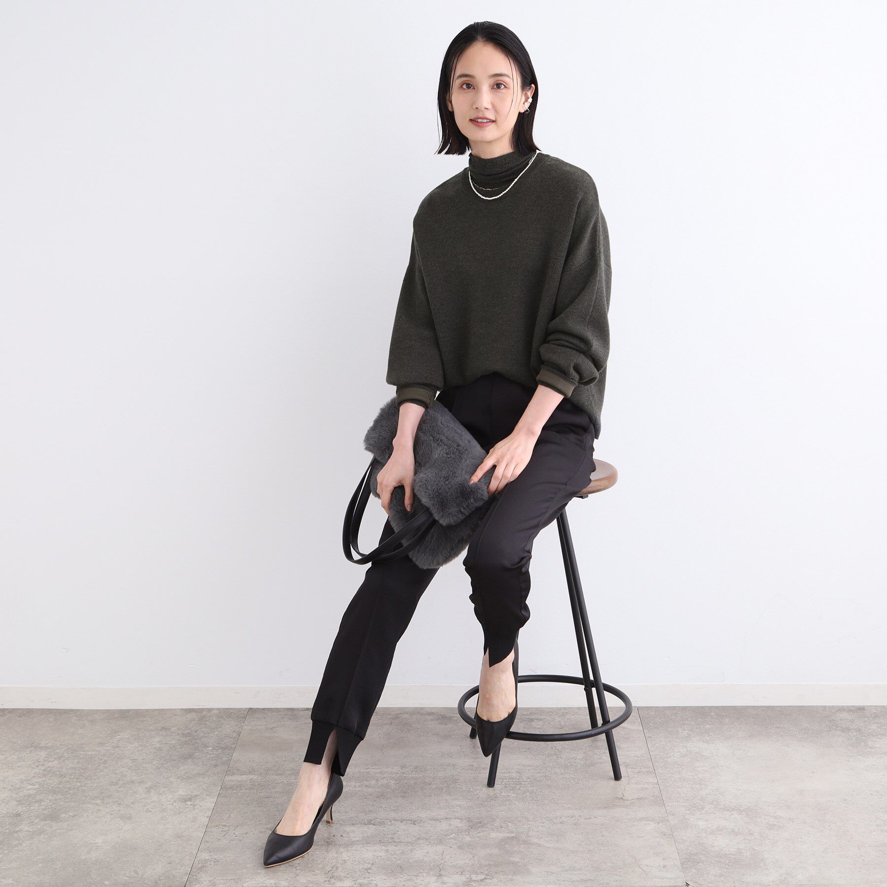 INDIVI「【ウール混／洗える】スウェットライク スムースニット」|ニット・セーター|