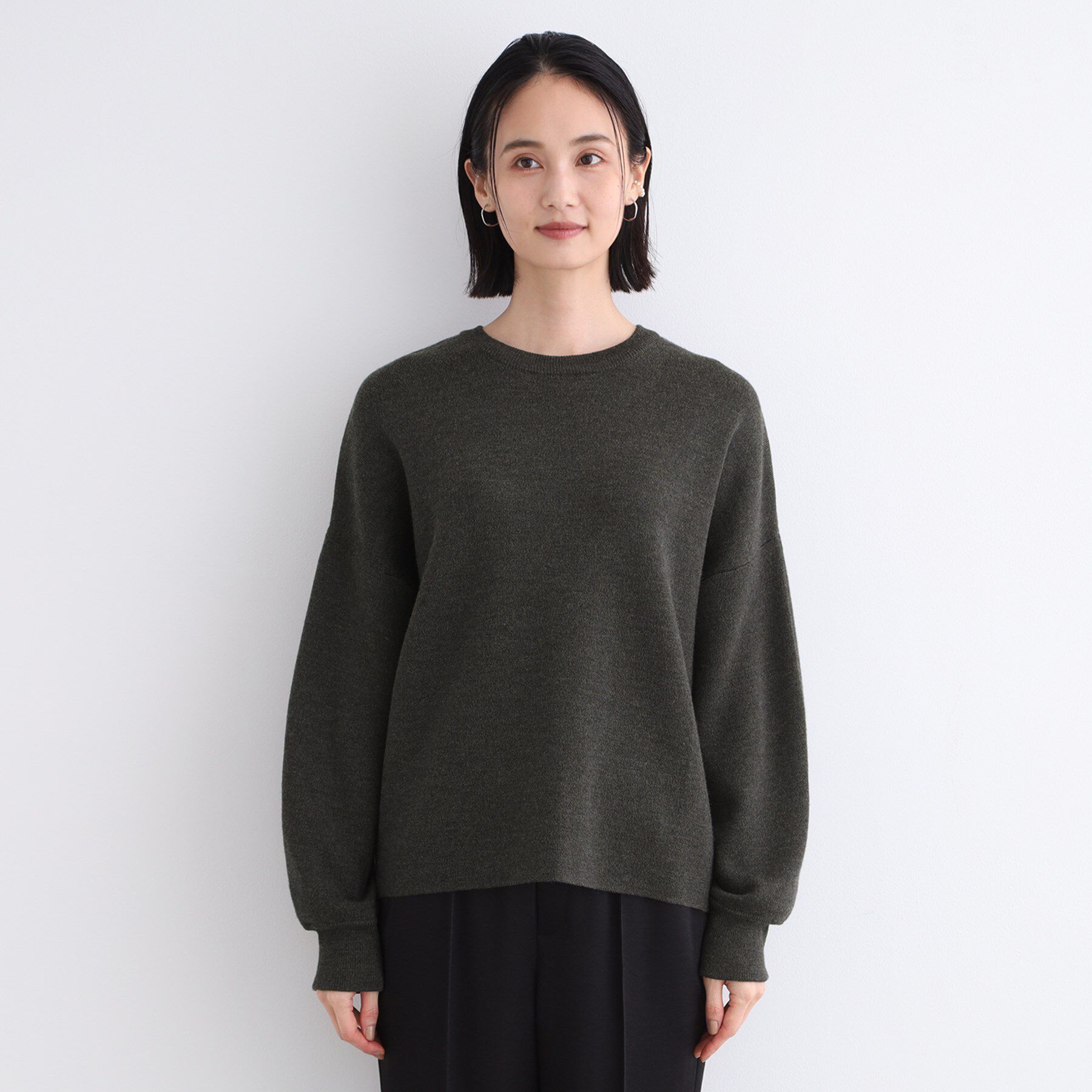 INDIVI「【ウール混／洗える】スウェットライク スムースニット」|ニット・セーター|