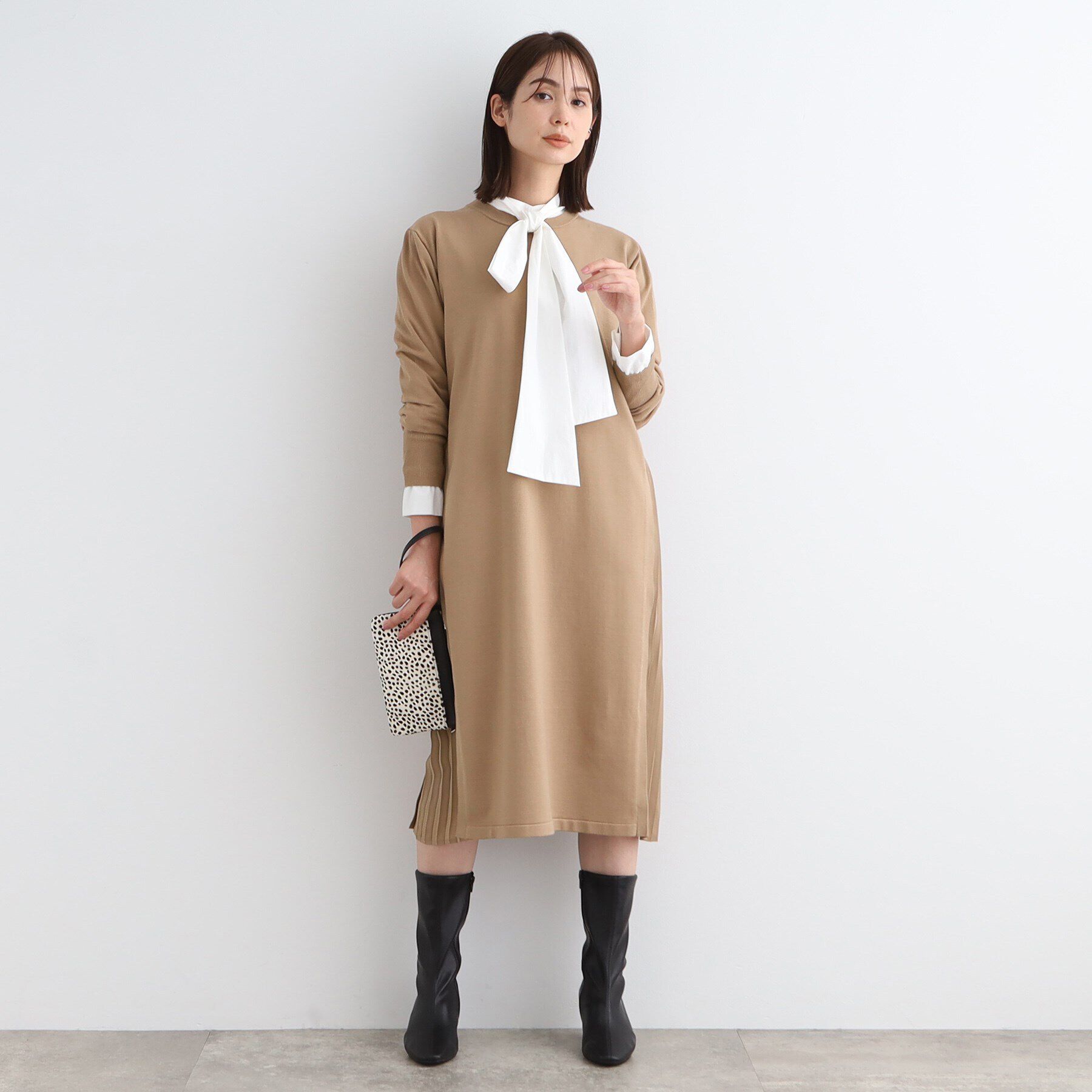 INDIVI「【洗える】サイドプリーツニットワンピース」|ワンピース|