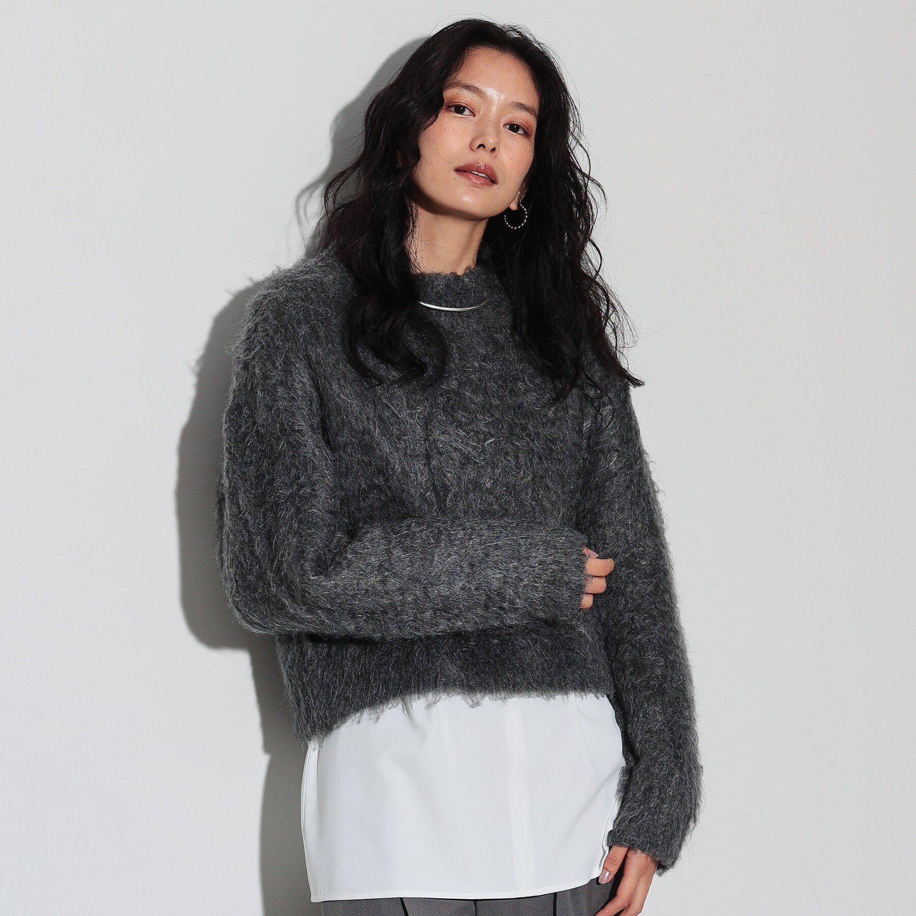 GALLEST「ウェーブシャギーニット」|ニット・セーター|チャコールグレー(0