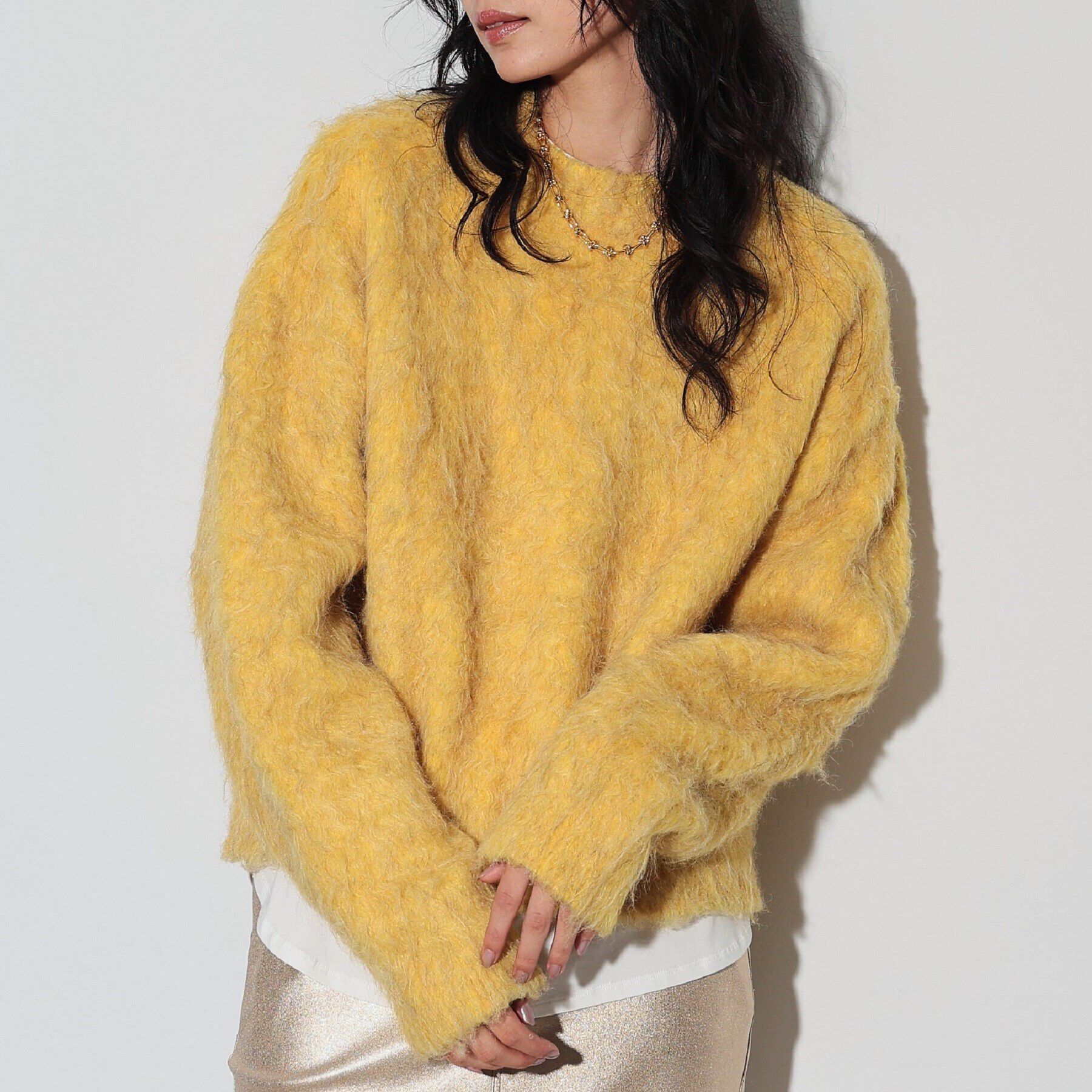 GALLEST「ウェーブシャギーニット」|ニット・セーター|イエロー(031)