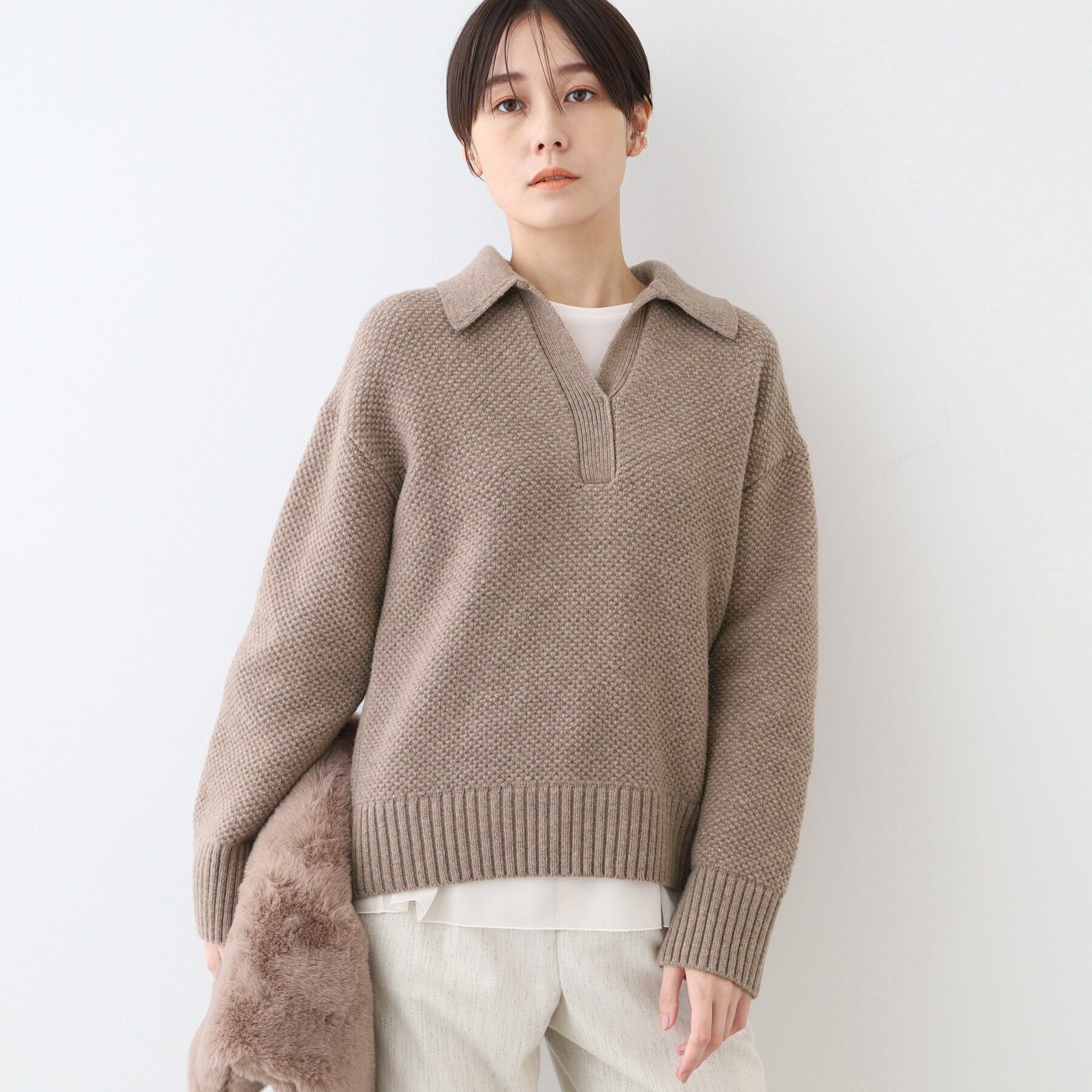 INDIVI「【日本製】衿付きニット」|ニット・セーター|ベージュ(052)