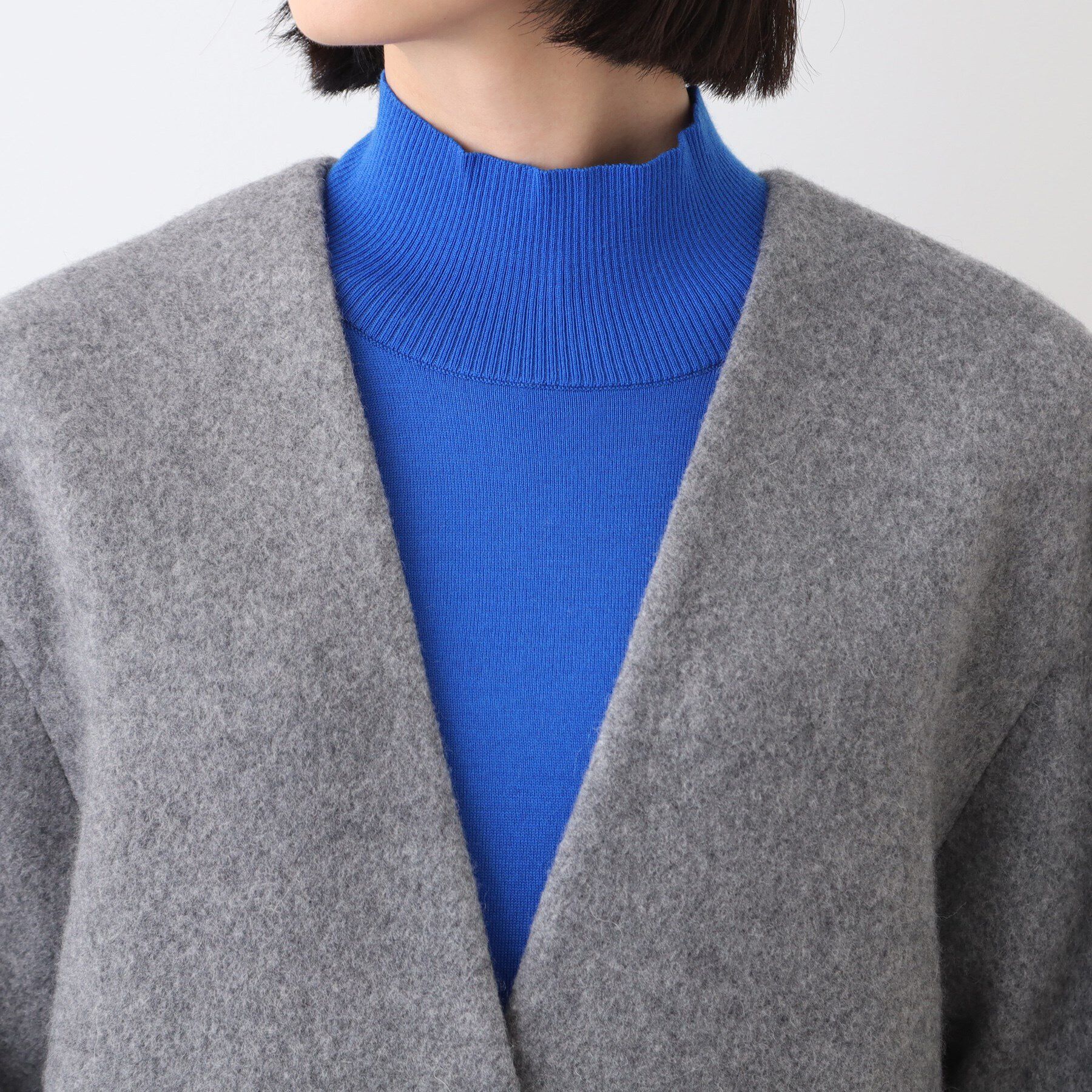 INDIVI「【日本製／カシミヤ混】ガウン風ロングコート」|ノーカラーコート|