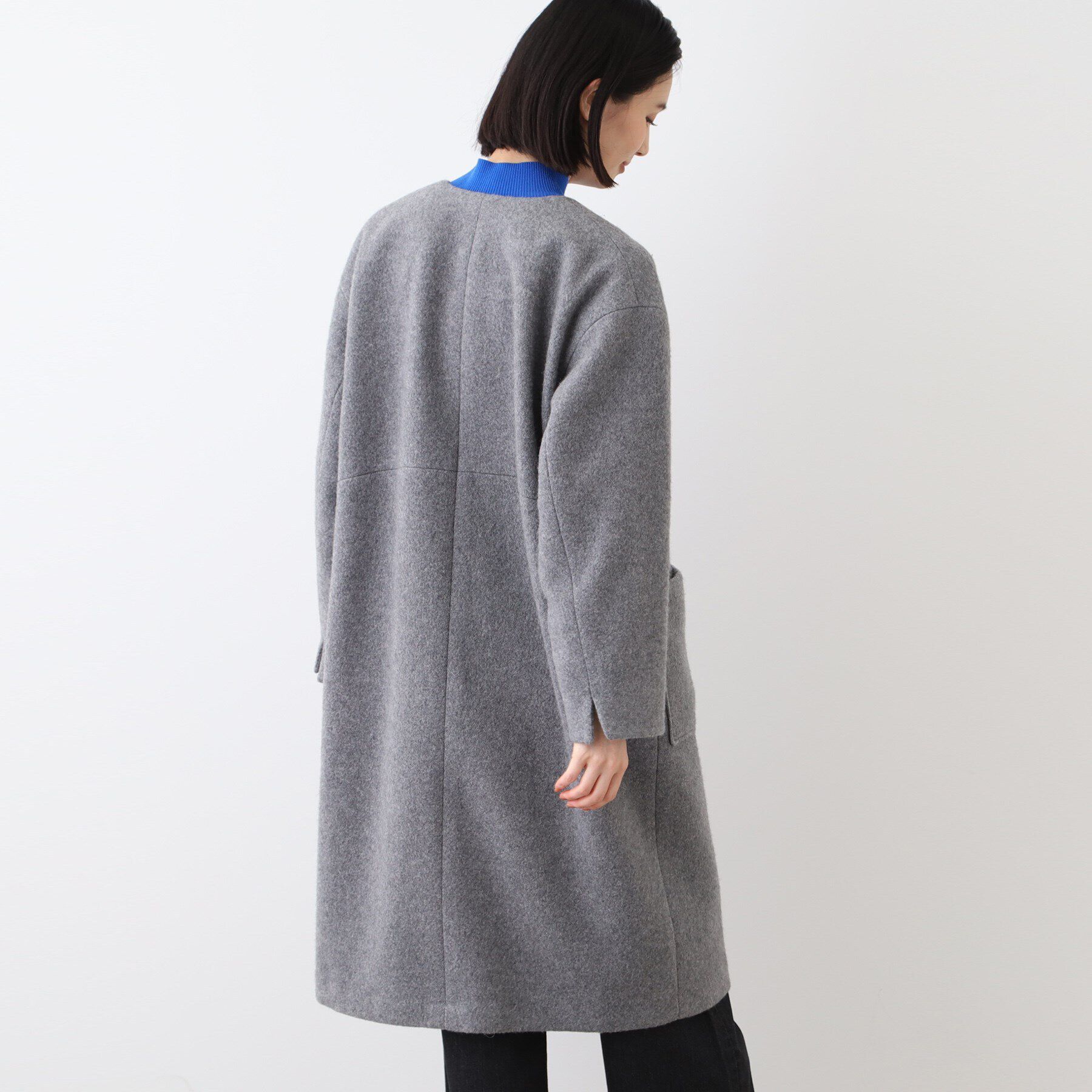 INDIVI「【日本製／カシミヤ混】ガウン風ロングコート」|ノーカラーコート|