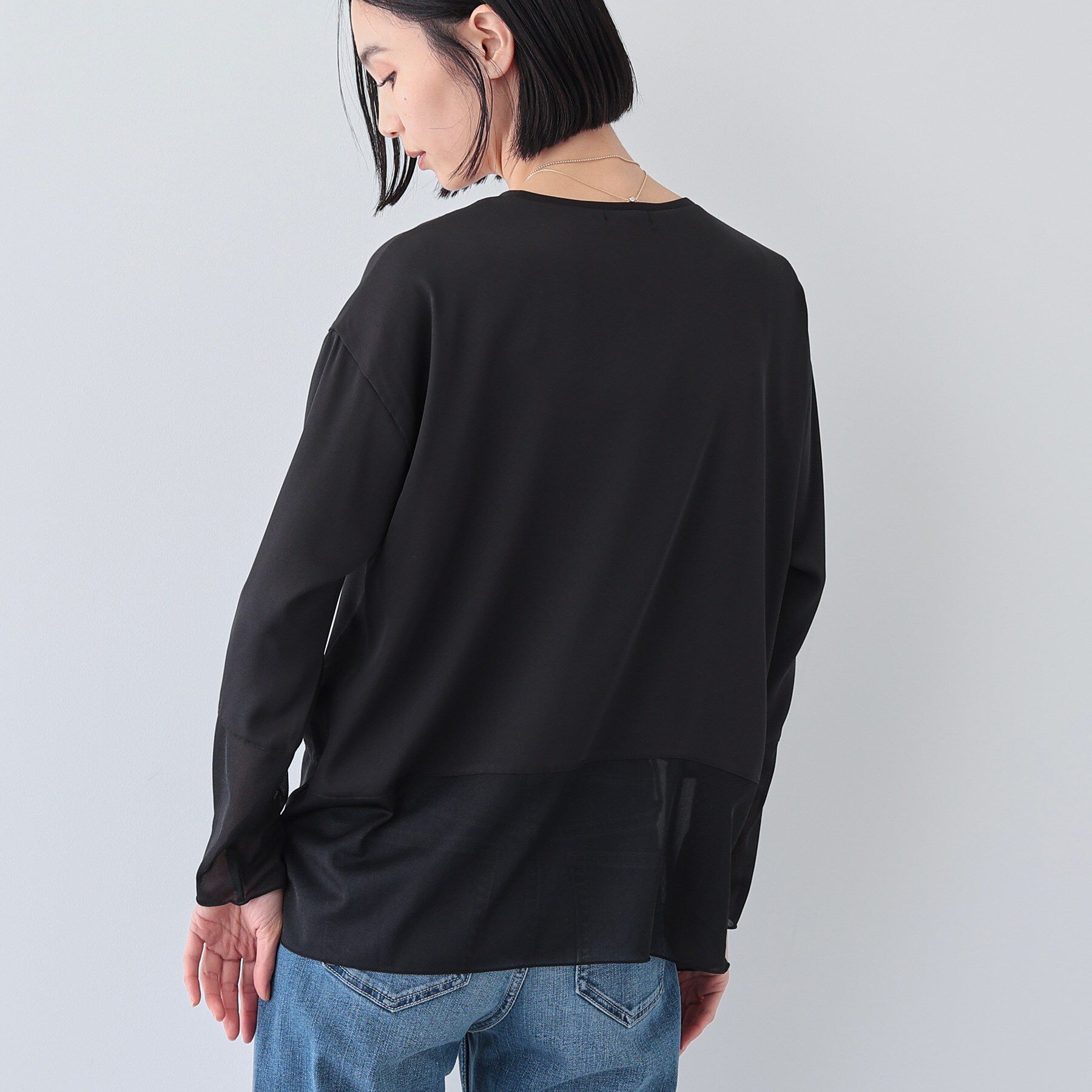 INDIVI「【洗える】袖＆裾 シアーデザイントップス」|Tシャツ・カットソー|