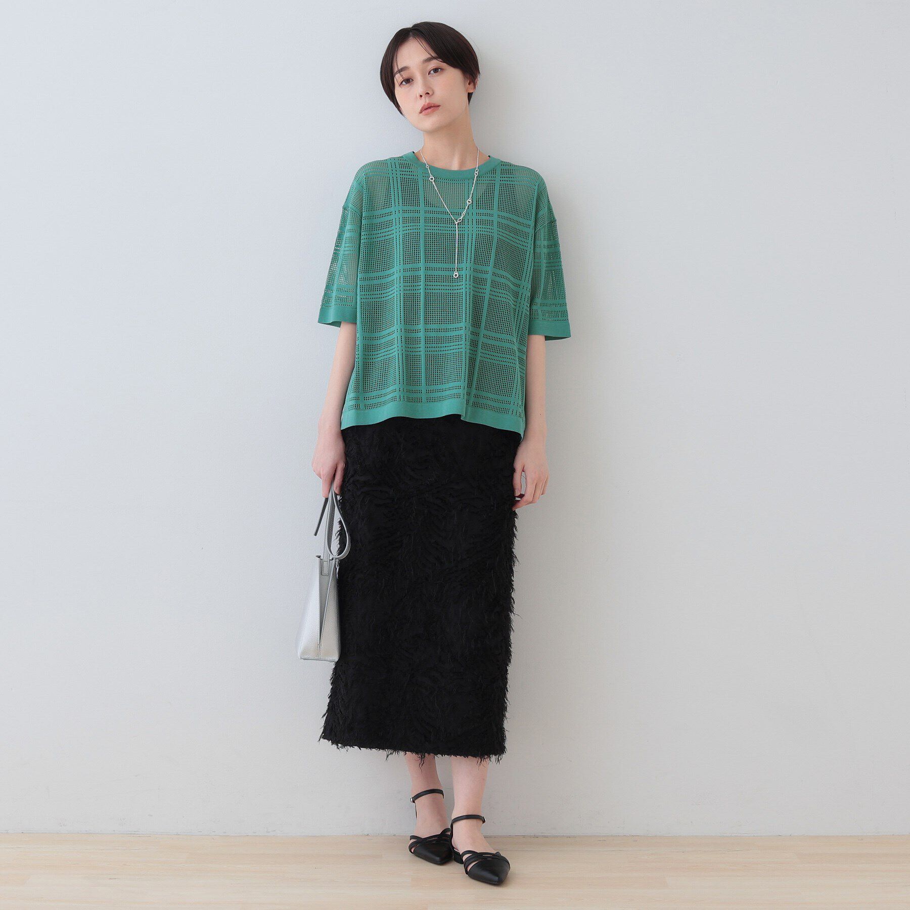 INDIVI「【洗える】メッシュチェック柄ニット」|ニット・セーター|