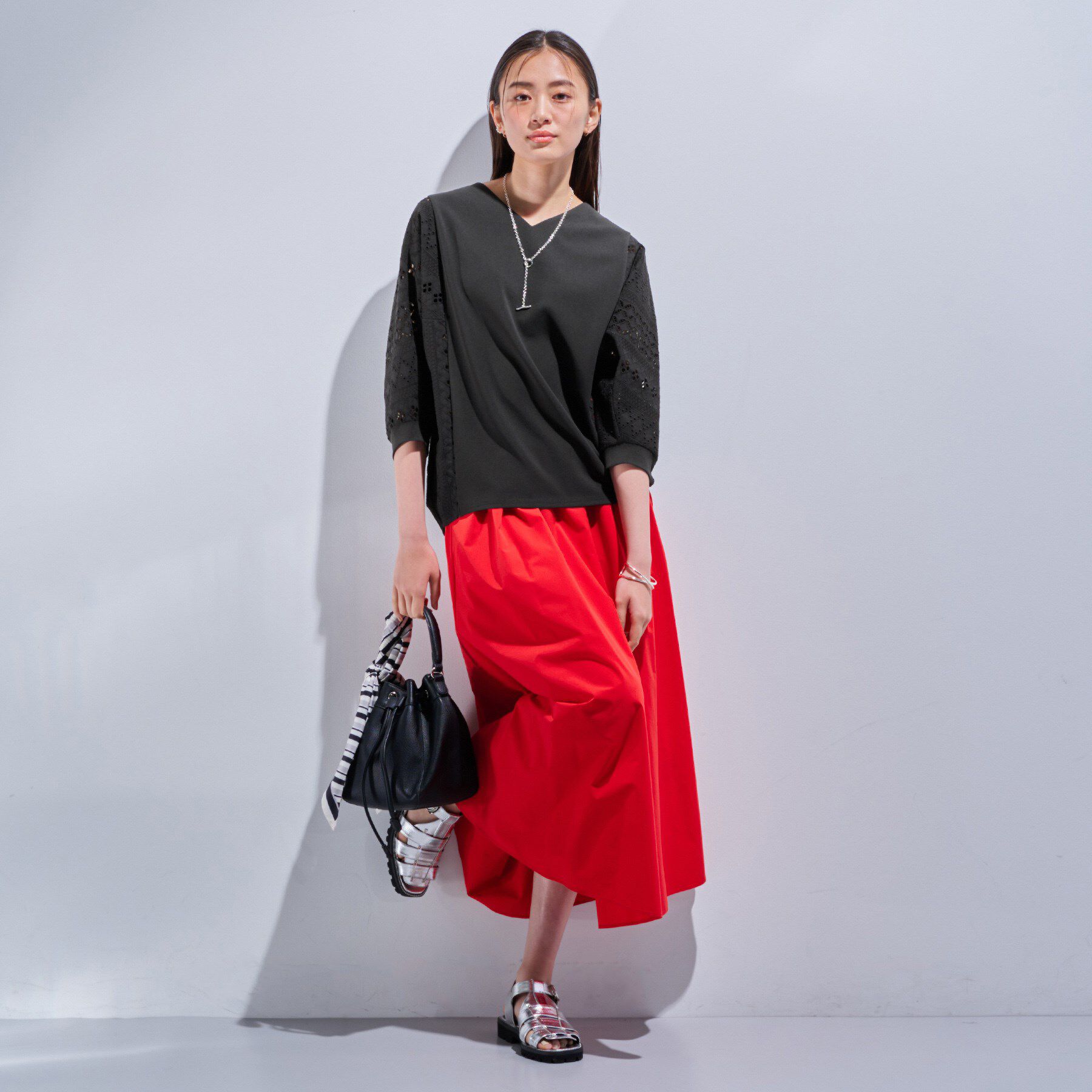 INDIVI「【洗える／体型カバー】レースコンビトップス」|Tシャツ・カットソー|