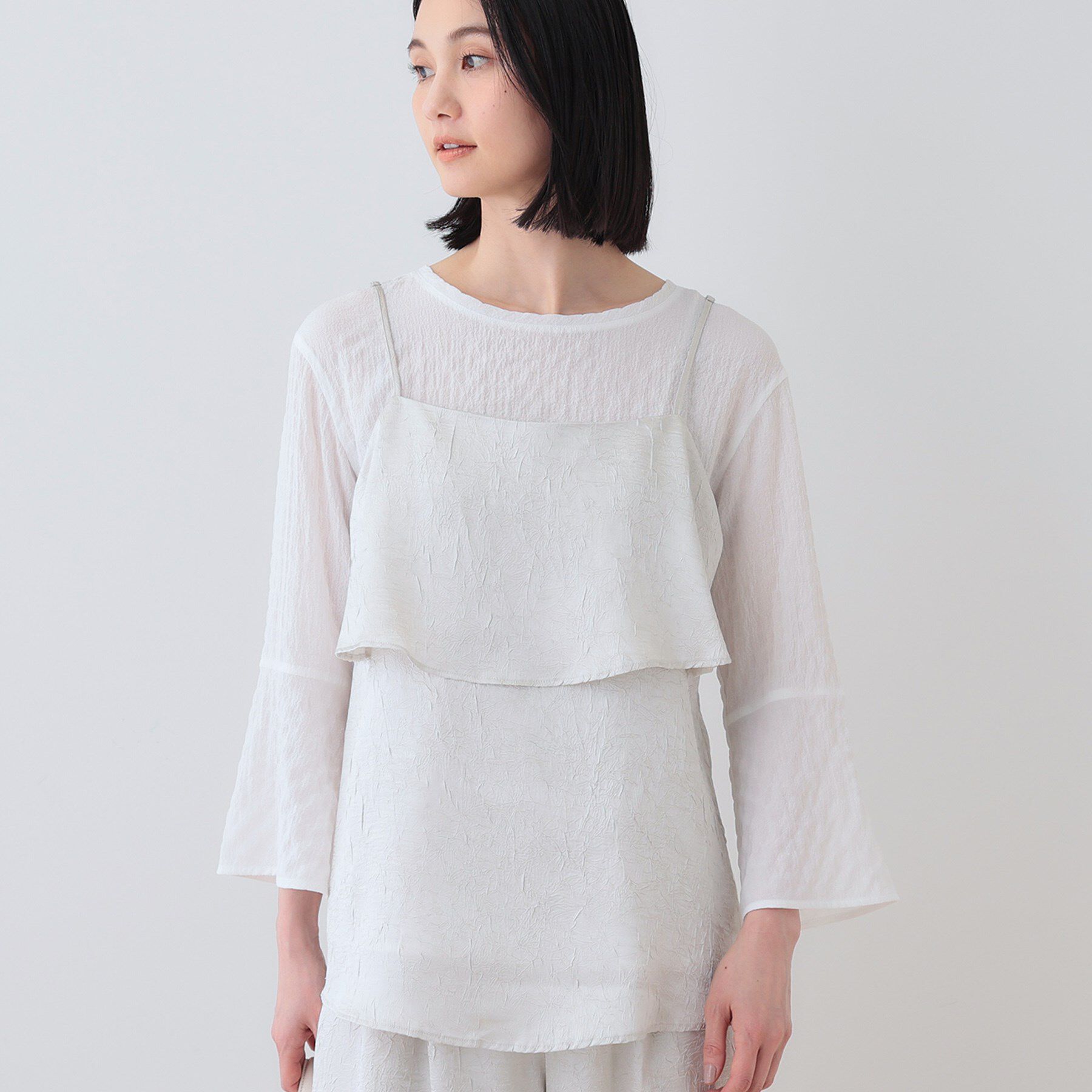 INDIVI「【2点セット／洗える】カセット服 キャミ＆ブラウス セットトップス」|その他|アイボリー(004)