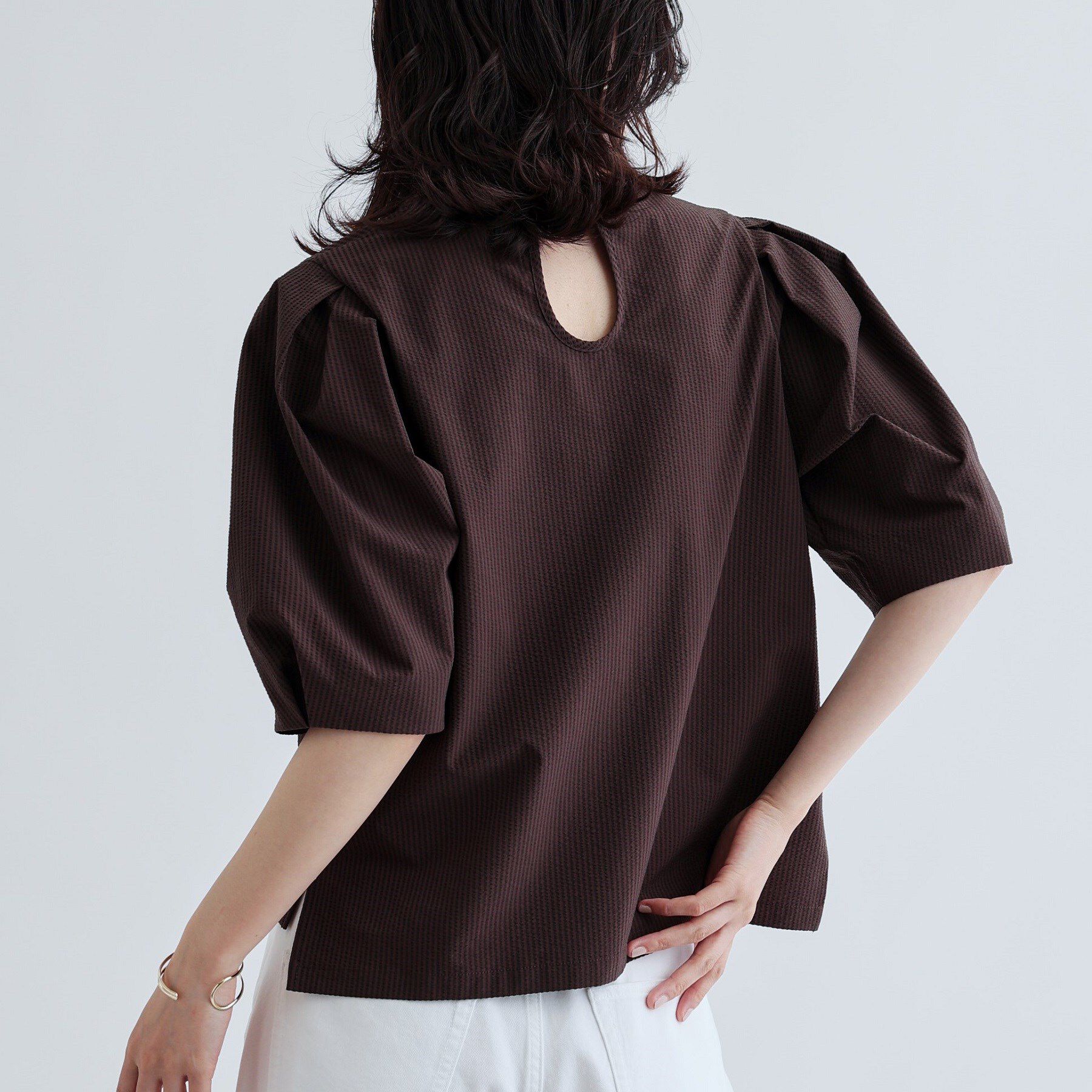 GALLEST「【セットアップ可能】ストライプサッカーブラウス」|シャツ・ブラウス|