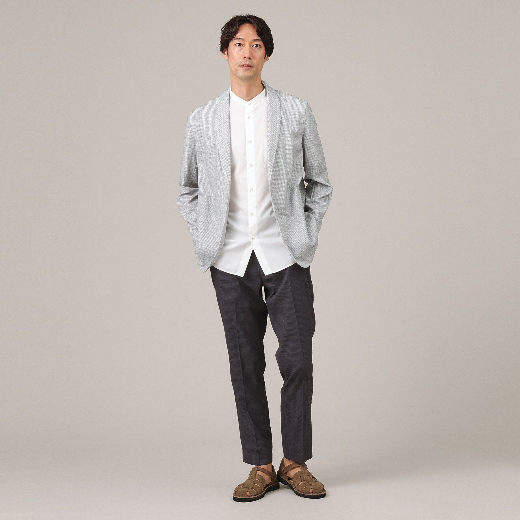 TAKEO KIKUCHI「コットン セルロース バンドカラー 半袖シャツ」|シャツ・ブラウス|