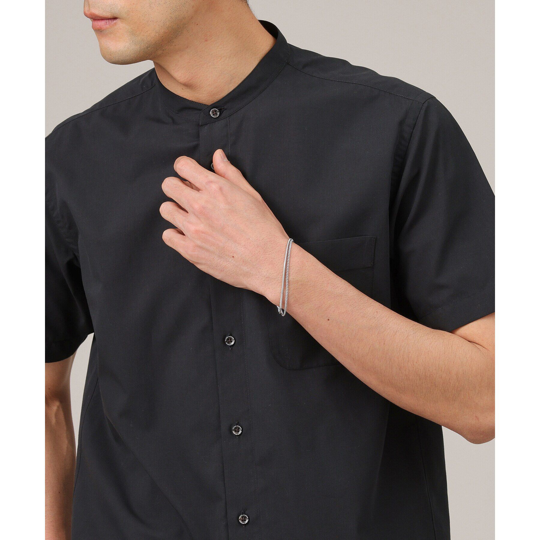 TAKEO KIKUCHI「コットン セルロース バンドカラー 半袖シャツ」|シャツ・ブラウス|