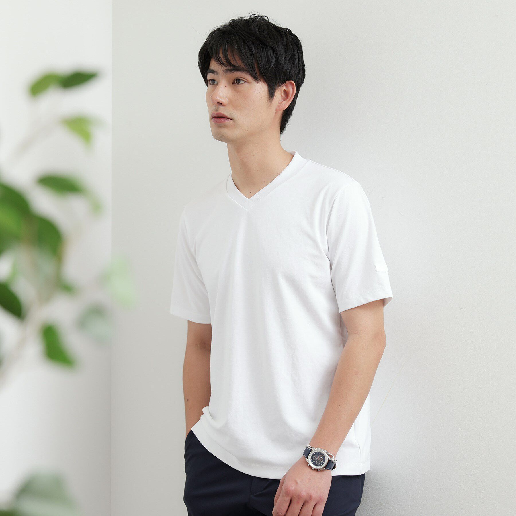 TAKEO KIKUCHI「テーラードジャージ Vネック」|Tシャツ・カットソー|ホワイト(001)