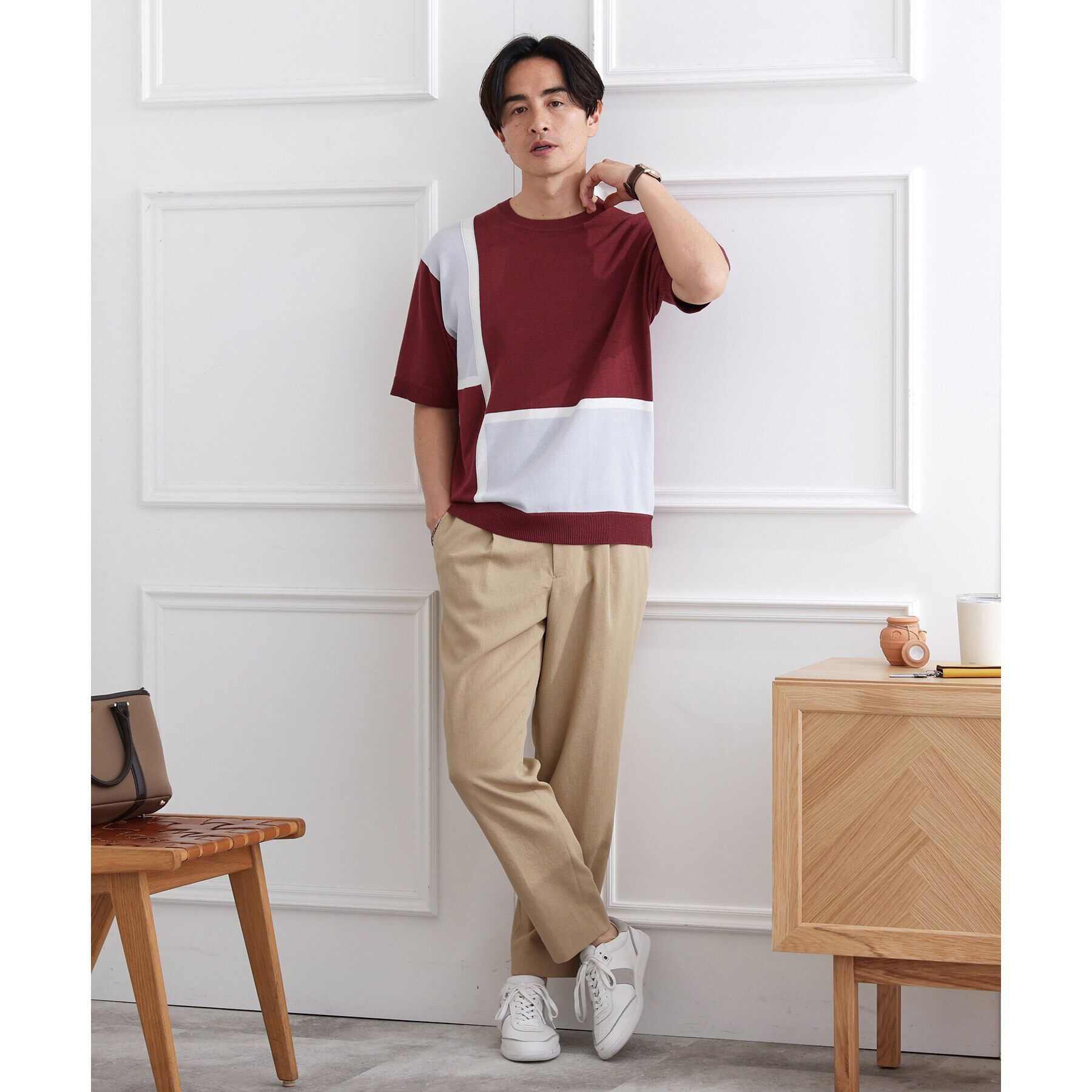 TAKEO KIKUCHI「カラーブロッキング プルオーバー ニット」|ニット・セーター|