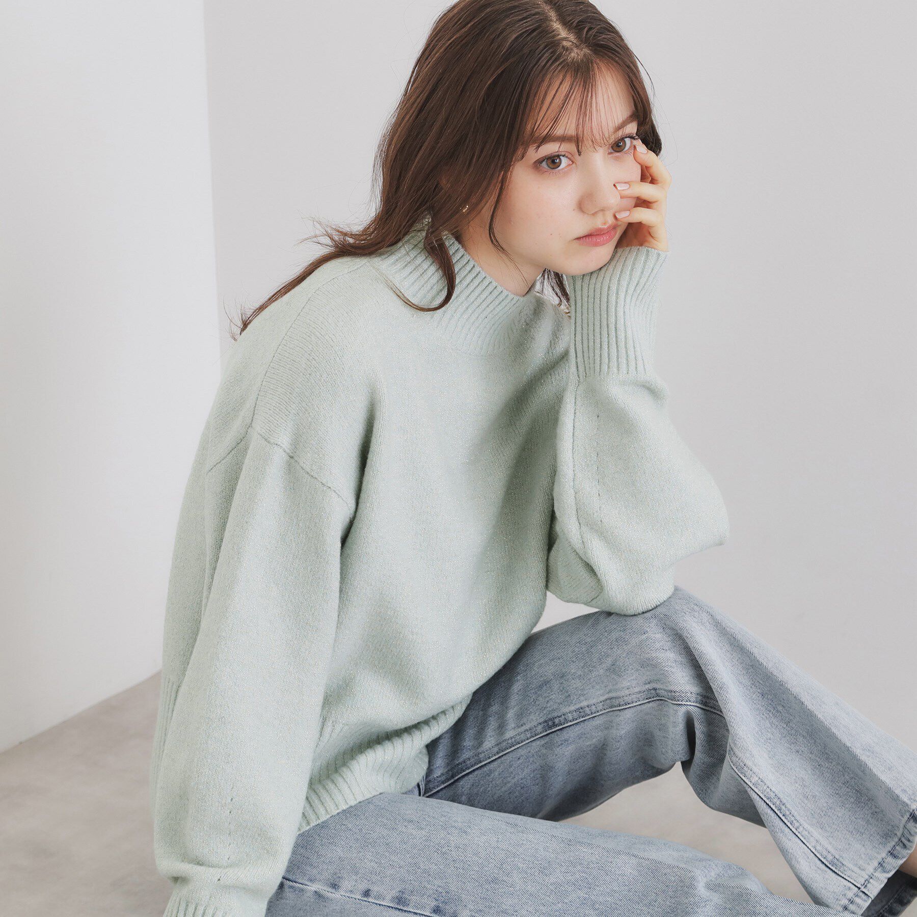 index「《5color/S-LLsize》ミックスカラーラメハイネックニット【洗濯機洗い可】」|ニット・セーター|ライトグリーン(62