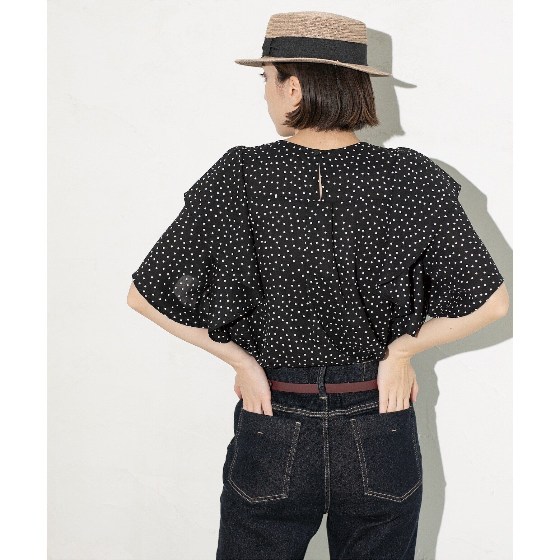 OPAQUE.CLIP「《美人百花掲載》ドットプリントフレアスリーブ【洗濯機洗い可】」|シャツ・ブラウス|