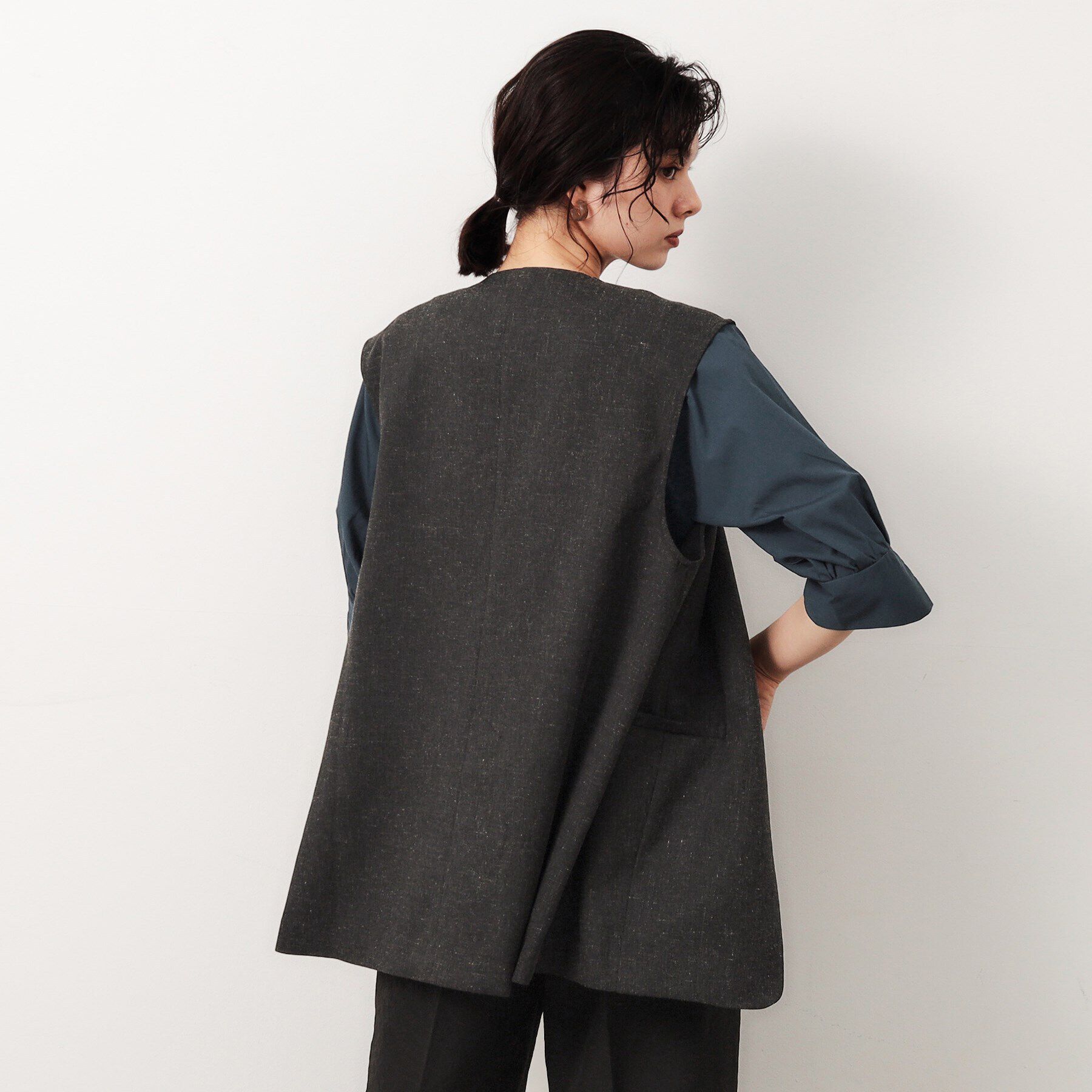 OPAQUE.CLIP「麻混ノーカラージレ【洗濯機洗い可】」|ベスト・ジレ|