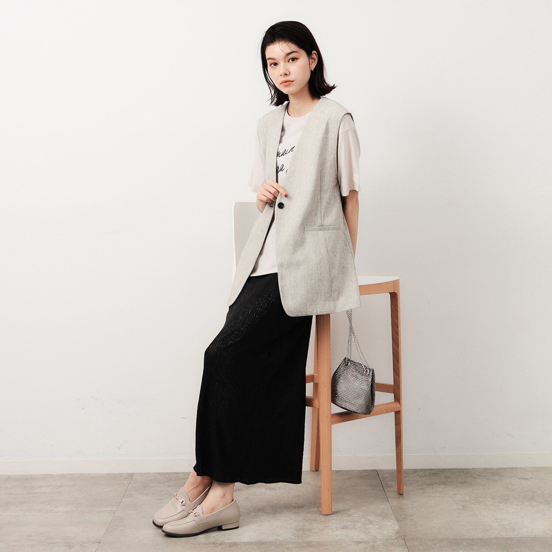 OPAQUE.CLIP「麻混ノーカラージレ【洗濯機洗い可】」|ベスト・ジレ|