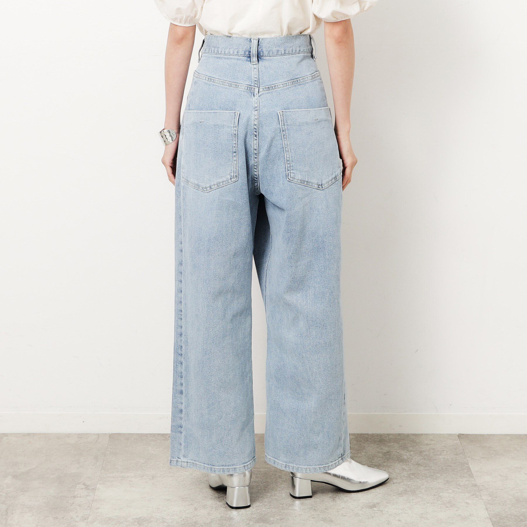 OPAQUE.CLIP「ストレッチラップデザインワイドデニム／オーガニックコットン混【洗濯機洗い可】」|デニム|