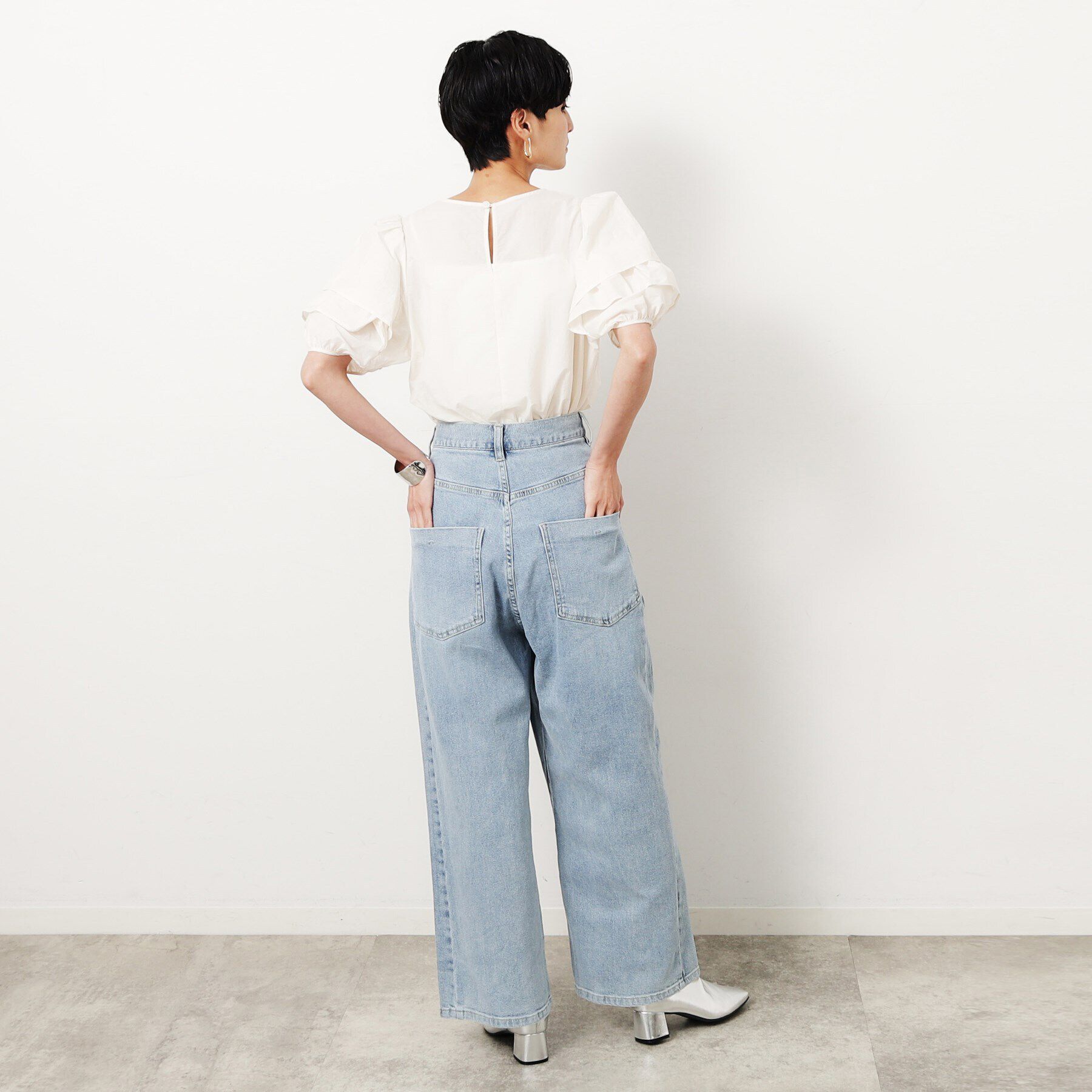 OPAQUE.CLIP「ストレッチラップデザインワイドデニム／オーガニックコットン混【洗濯機洗い可】」|デニム|