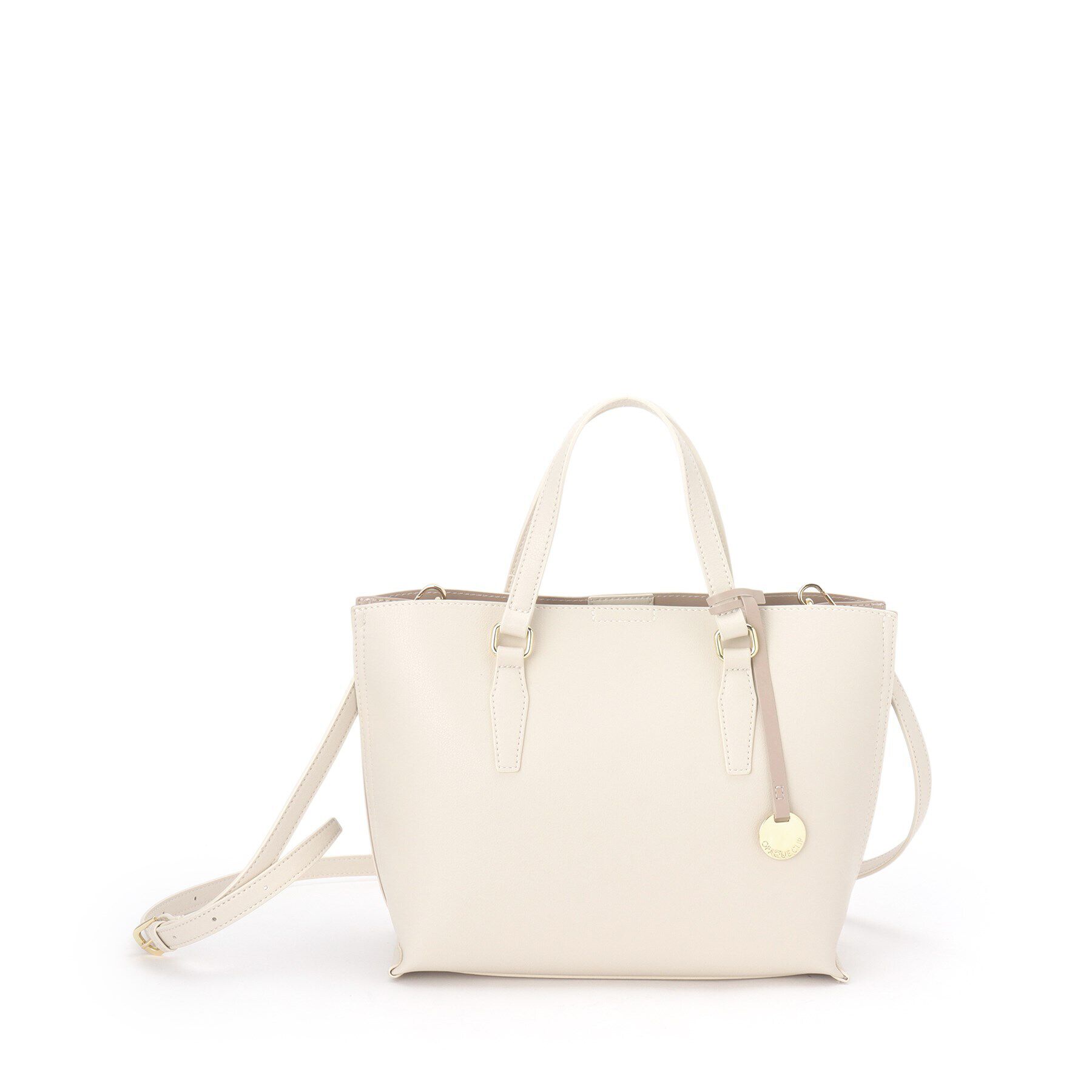 OPAQUE.CLIP「【2WAY／通勤対応】バイカラースムース合皮ミドルバッグ」|トートバッグ|オフホワイト(803