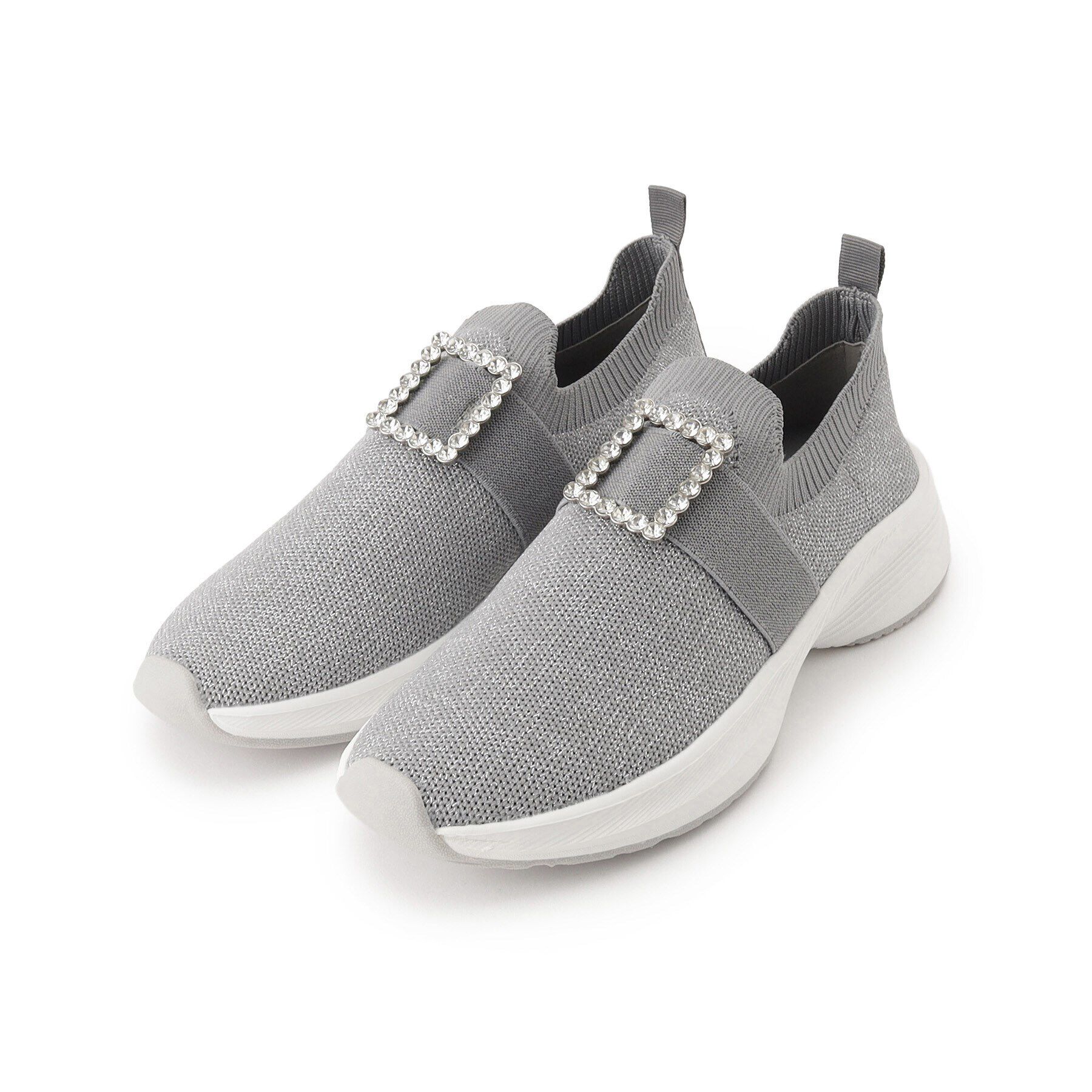 OPAQUE.CLIP「【軽量】ビジュー付きラメニットスニーカー」|スニーカー|シルバー(606)