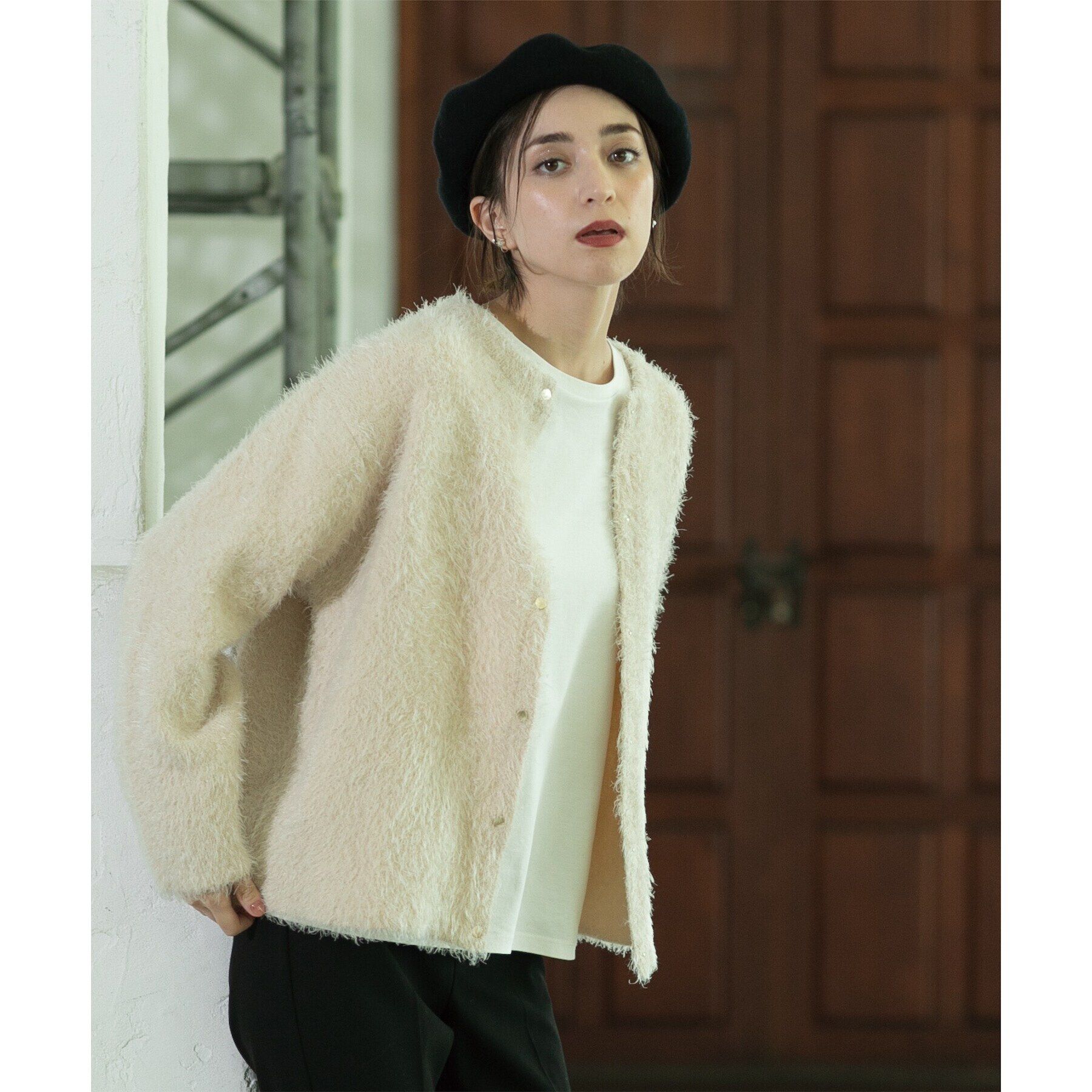 OPAQUE.CLIP「《BAILA掲載》シャギーニットミドルカーディガン【洗濯機洗い可】」|カーディガン|オフホワイト(003