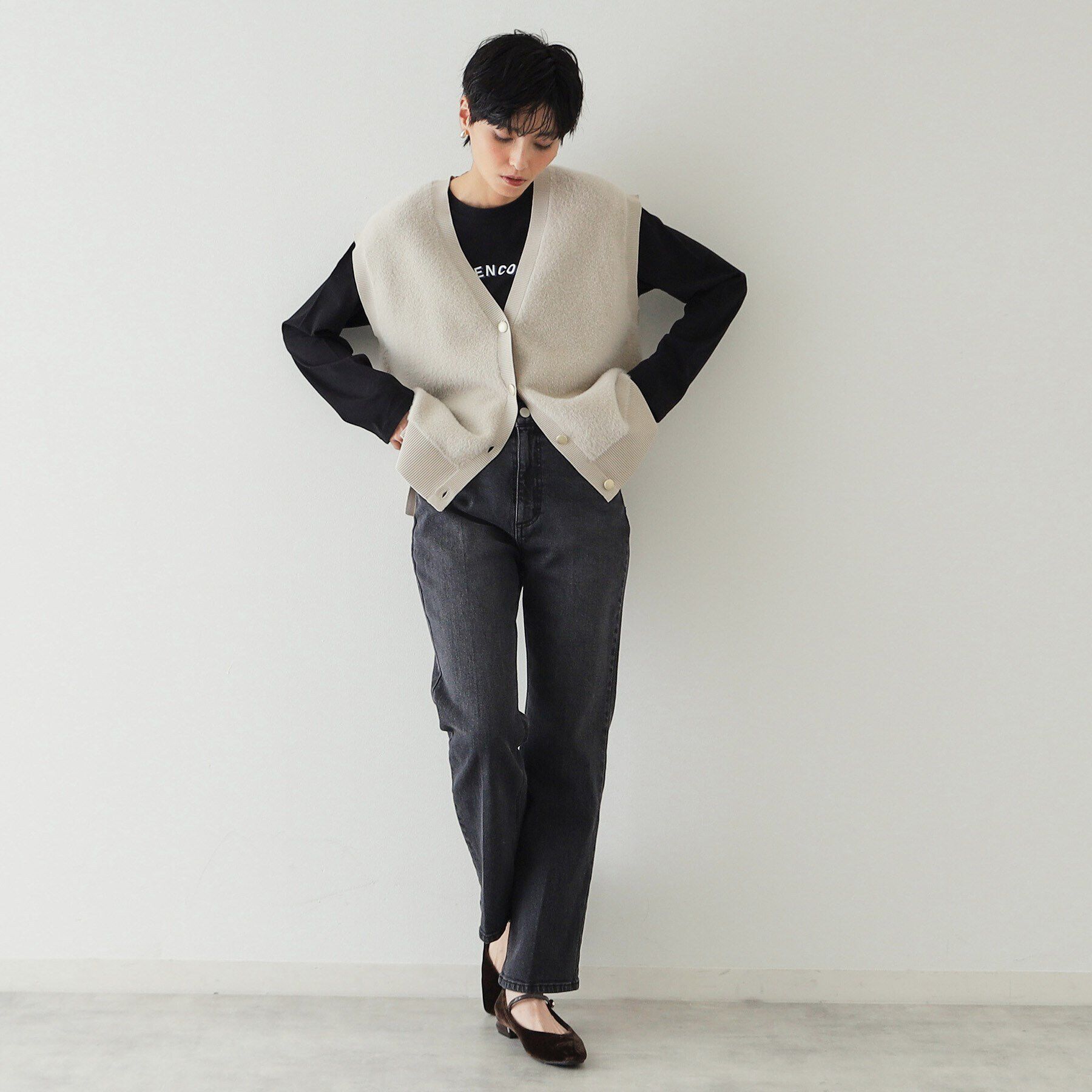 OPAQUE.CLIP「フェザーヤーンVネックベスト【洗濯機洗い可】」|ベスト・ジレ|