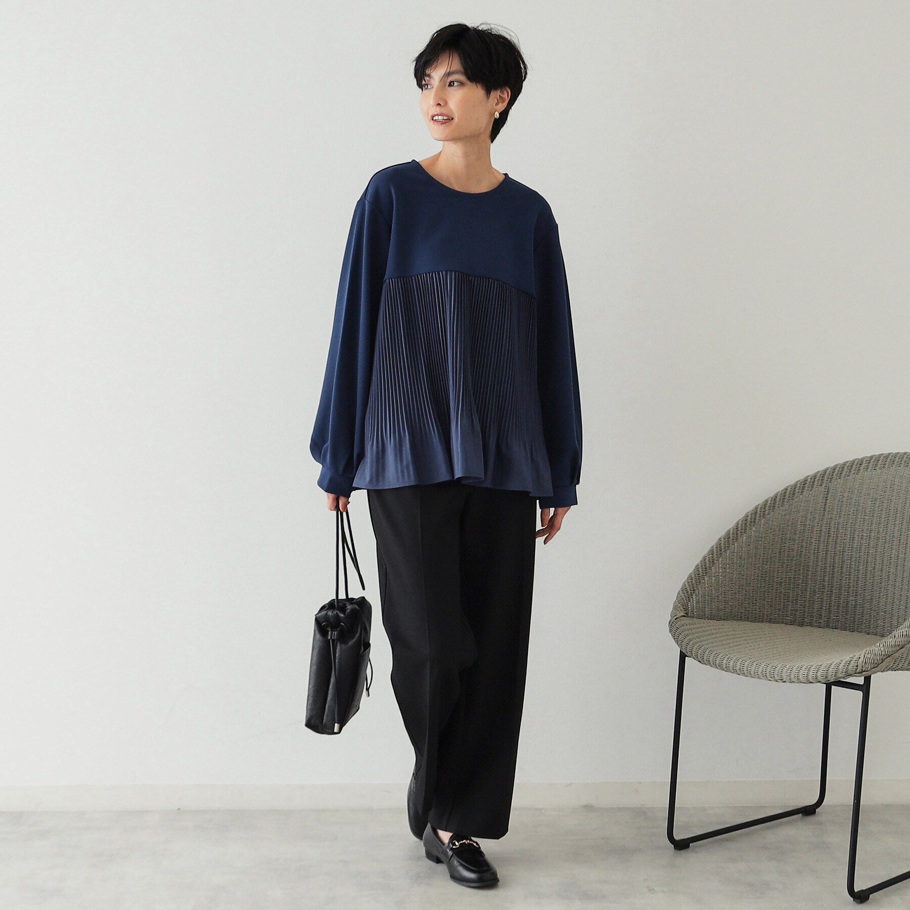 OPAQUE.CLIP「ブリーツドッキング デザイントップス【洗濯機洗い可】」|Tシャツ・カットソー|