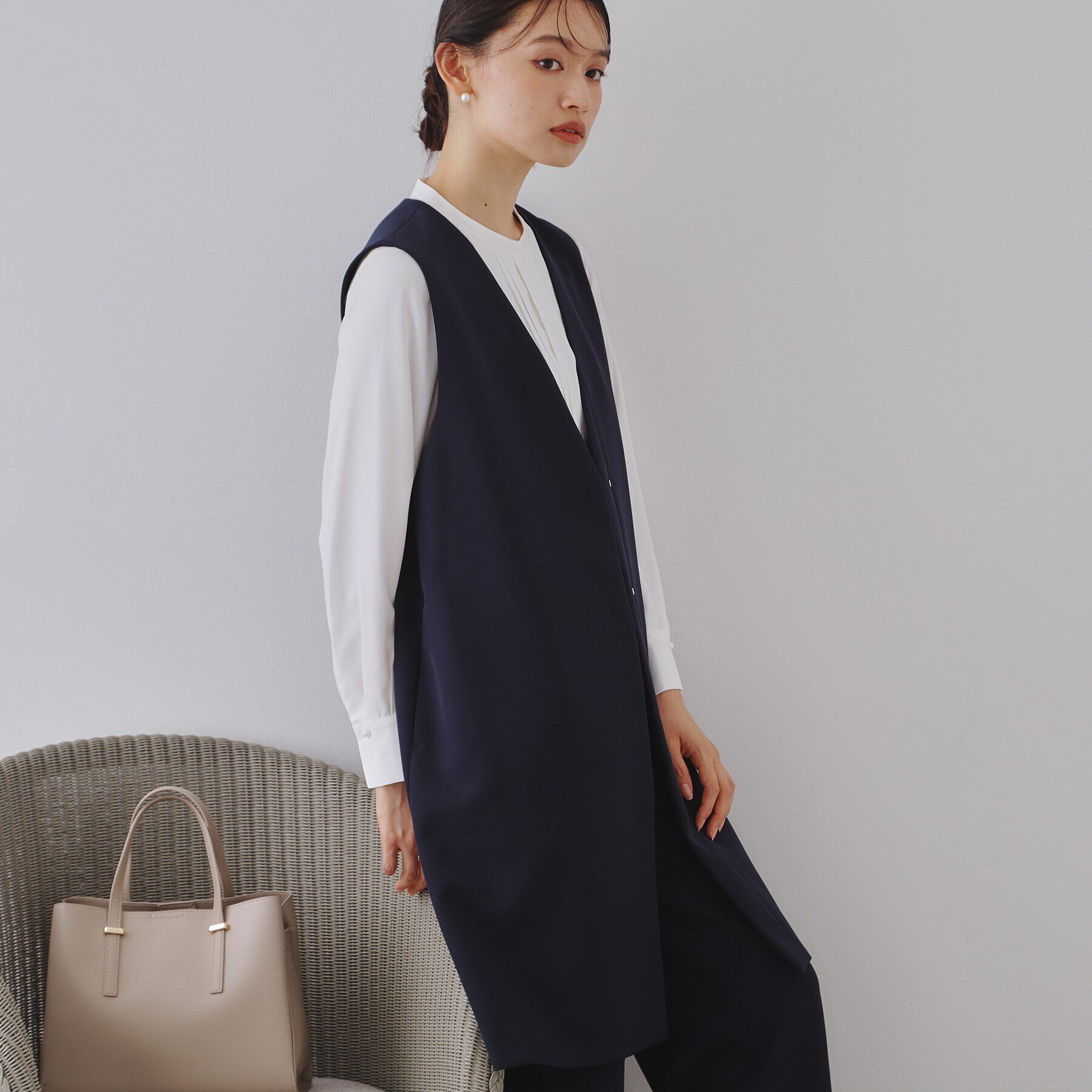 OPAQUE.CLIP「《通勤・セレモニー/セットアップ対応》ロングジレ/ダブルクロス【洗濯機洗い可】」|ベスト・ジレ|