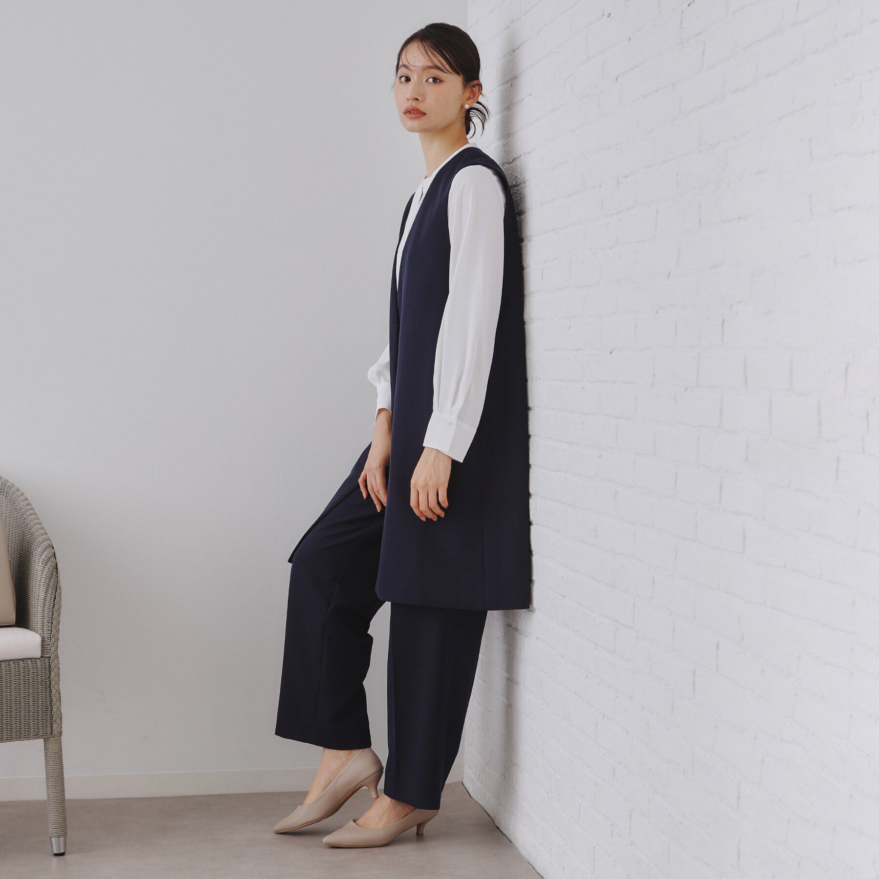 OPAQUE.CLIP「《通勤・セレモニー/セットアップ対応》ロングジレ/ダブルクロス【洗濯機洗い可】」|ベスト・ジレ|