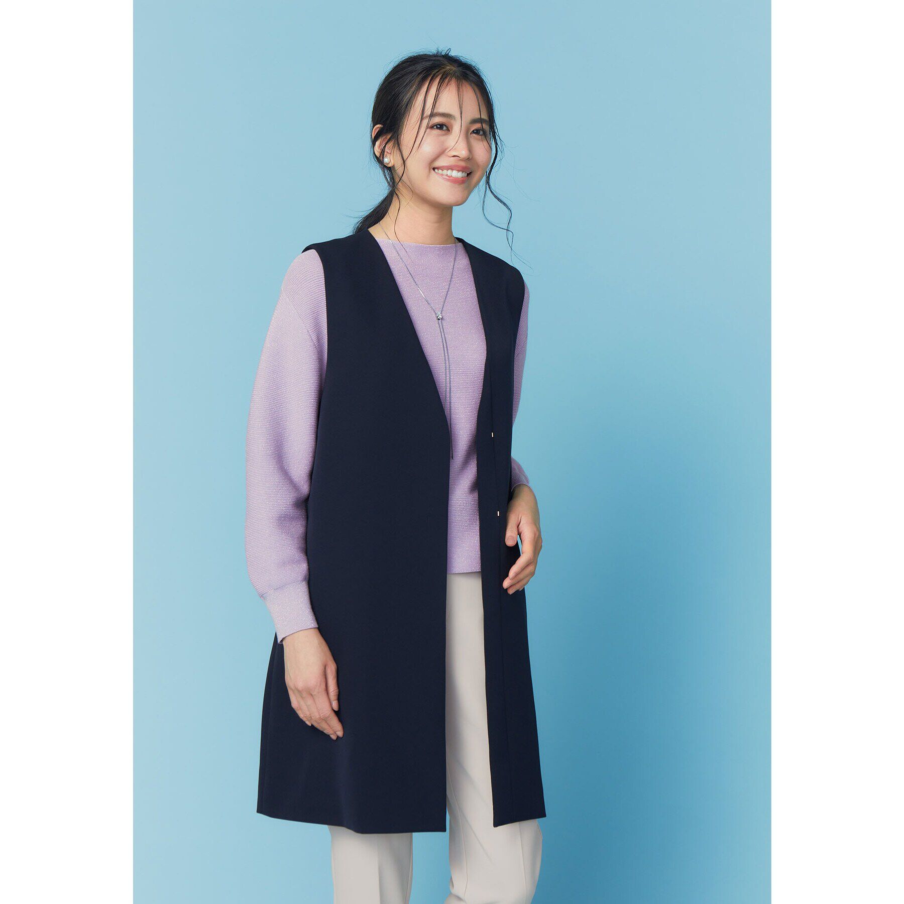 OPAQUE.CLIP「《通勤・セレモニー/セットアップ対応》ロングジレ/ダブルクロス【洗濯機洗い可】」|ベスト・ジレ|