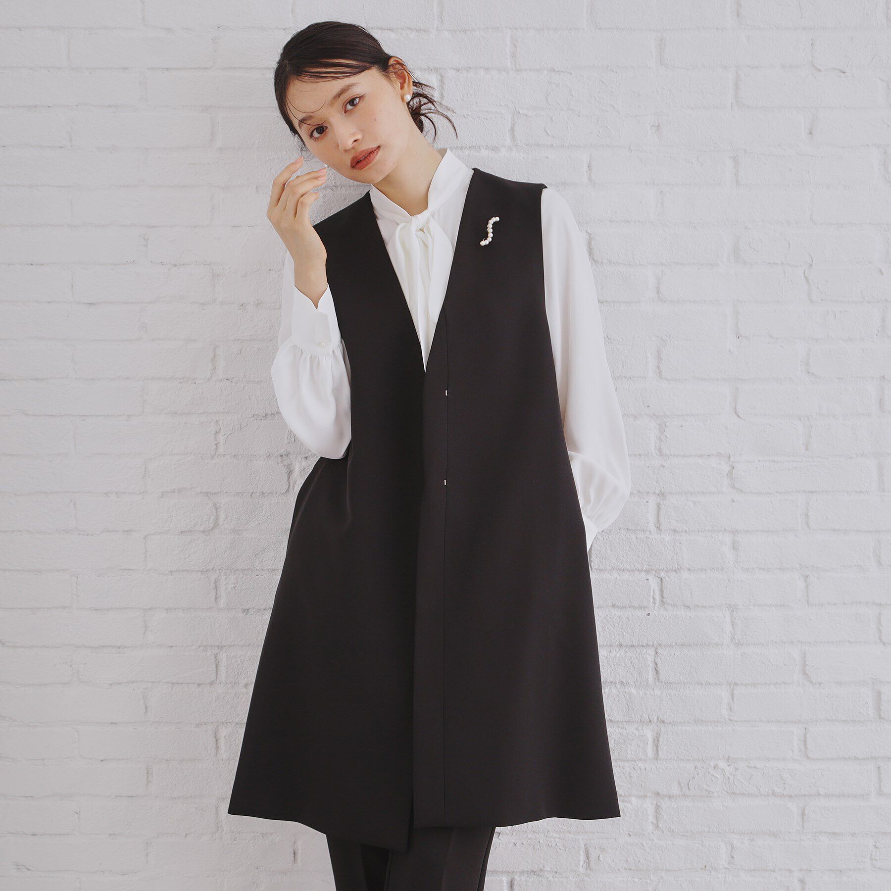 OPAQUE.CLIP「《通勤・セレモニー/セットアップ対応》ロングジレ/ダブルクロス【洗濯機洗い可】」|ベスト・ジレ|