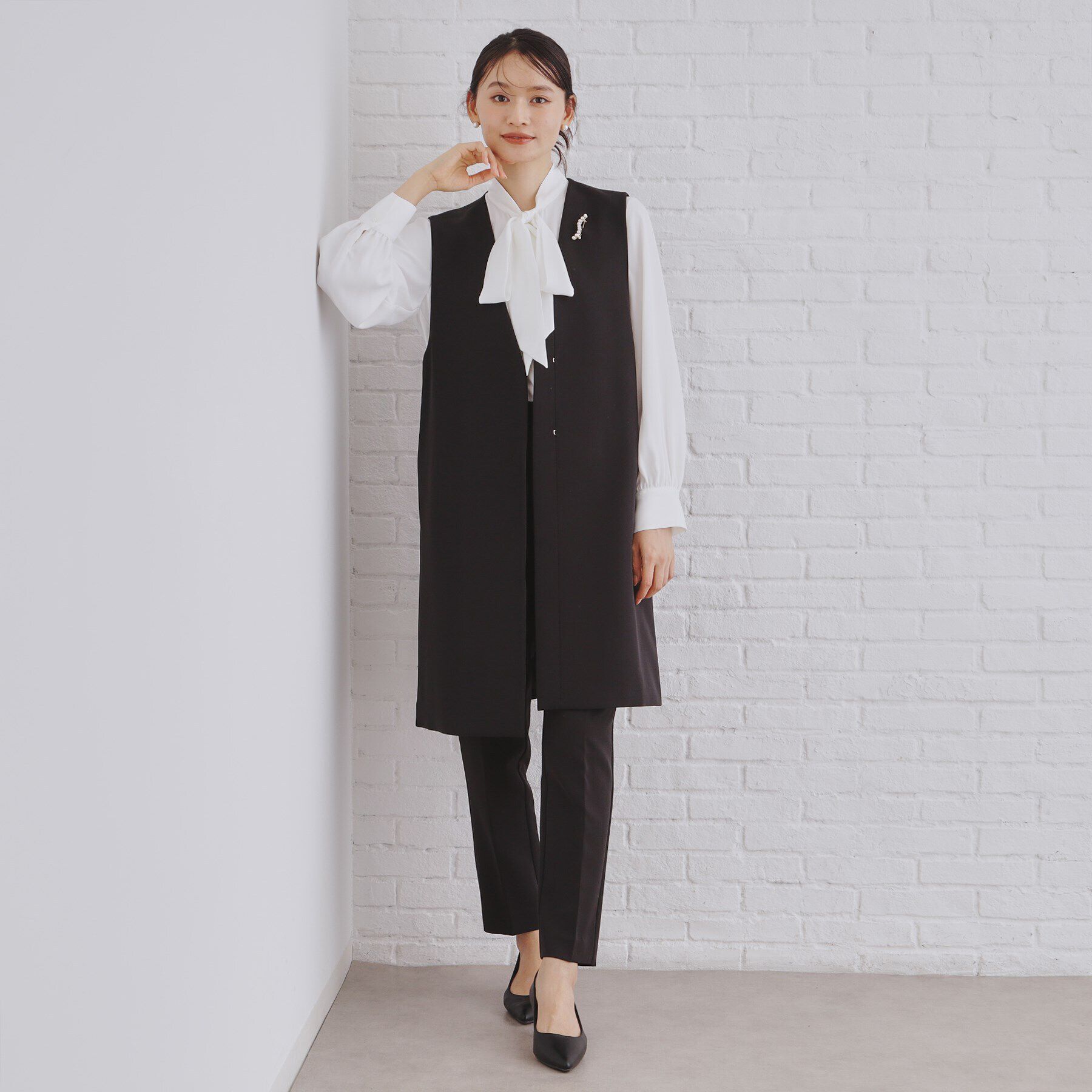 OPAQUE.CLIP「《通勤・セレモニー/セットアップ対応》ロングジレ/ダブルクロス【洗濯機洗い可】」|ベスト・ジレ|