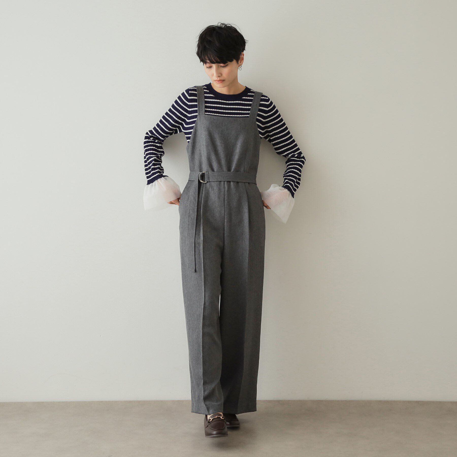 OPAQUE.CLIP「ウールライク ベルト付サロペット【洗濯機洗い可】」|オールインワン|