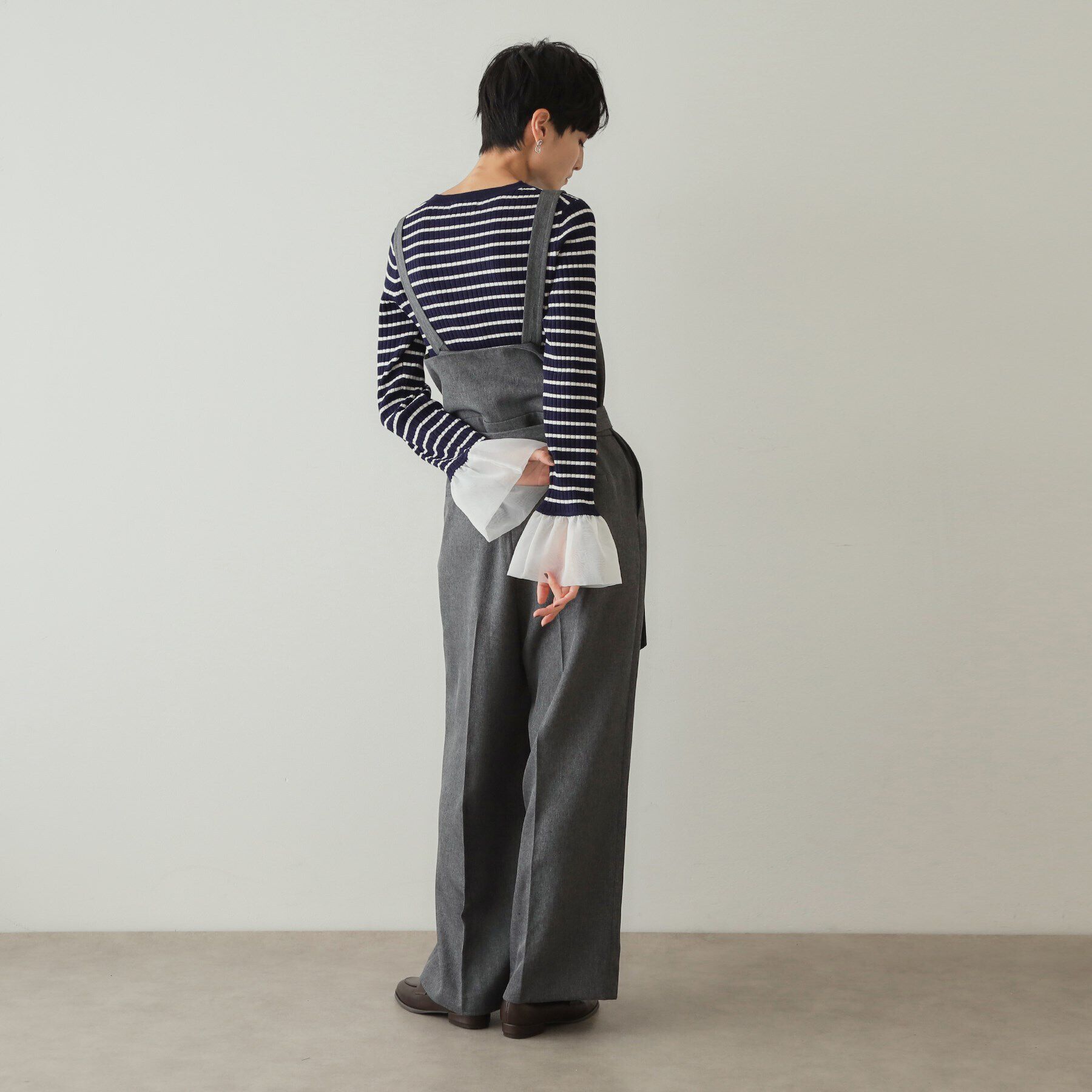 OPAQUE.CLIP「ウールライク ベルト付サロペット【洗濯機洗い可】」|オールインワン|