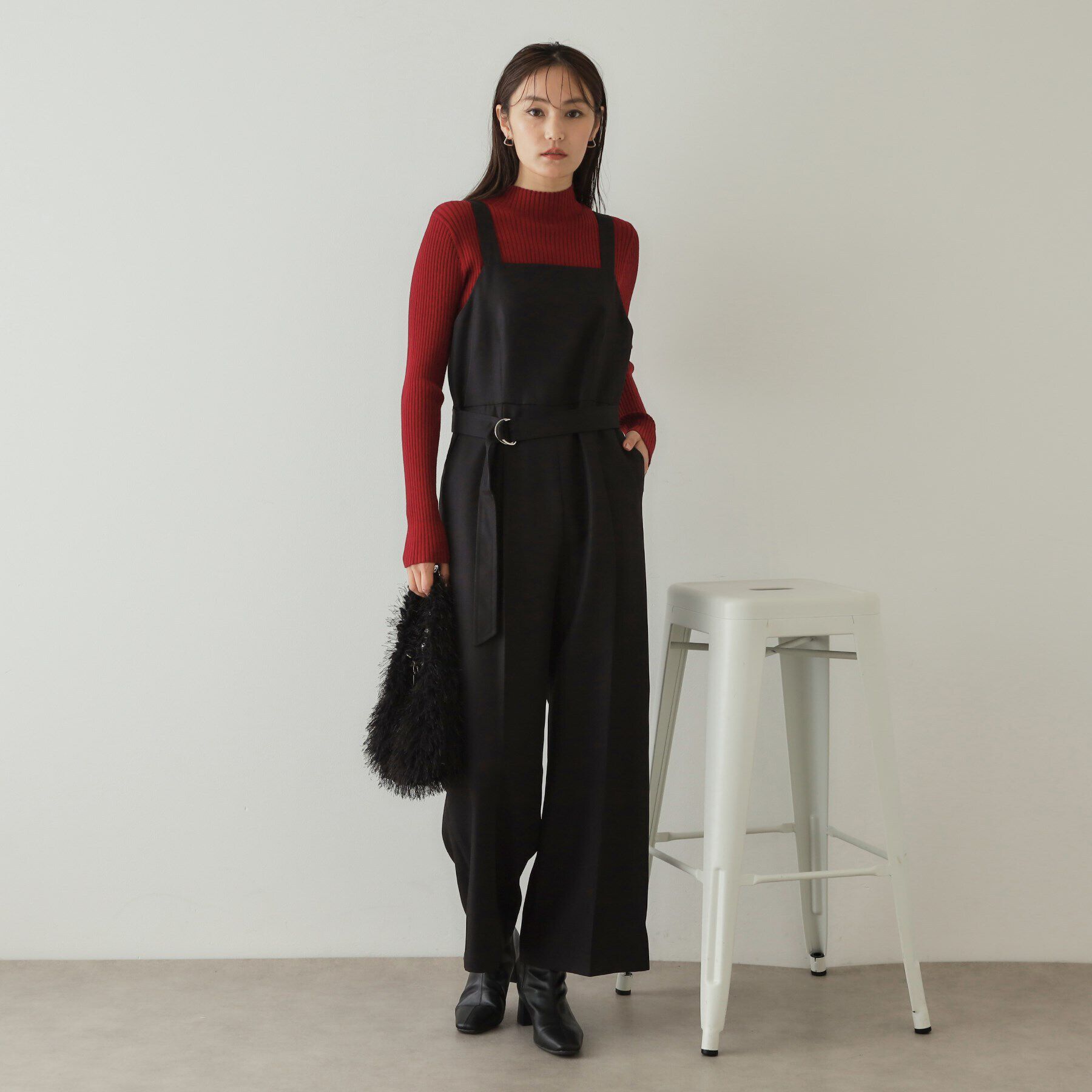 OPAQUE.CLIP「ウールライク ベルト付サロペット【洗濯機洗い可】」|オールインワン|