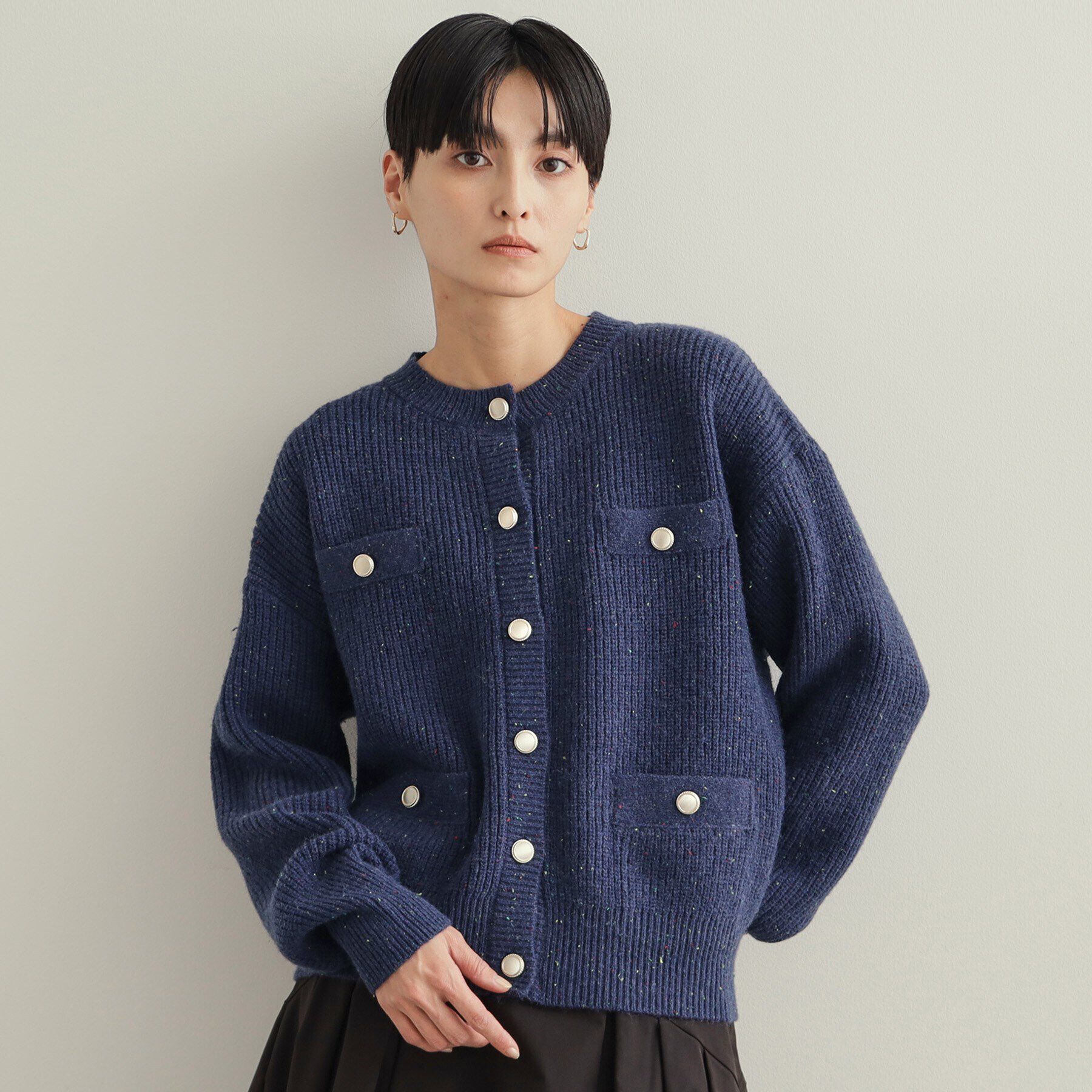 OPAQUE.CLIP「カラーネップニットカーディガン【洗濯機洗い可】」|カーディガン|ネイビー(494)