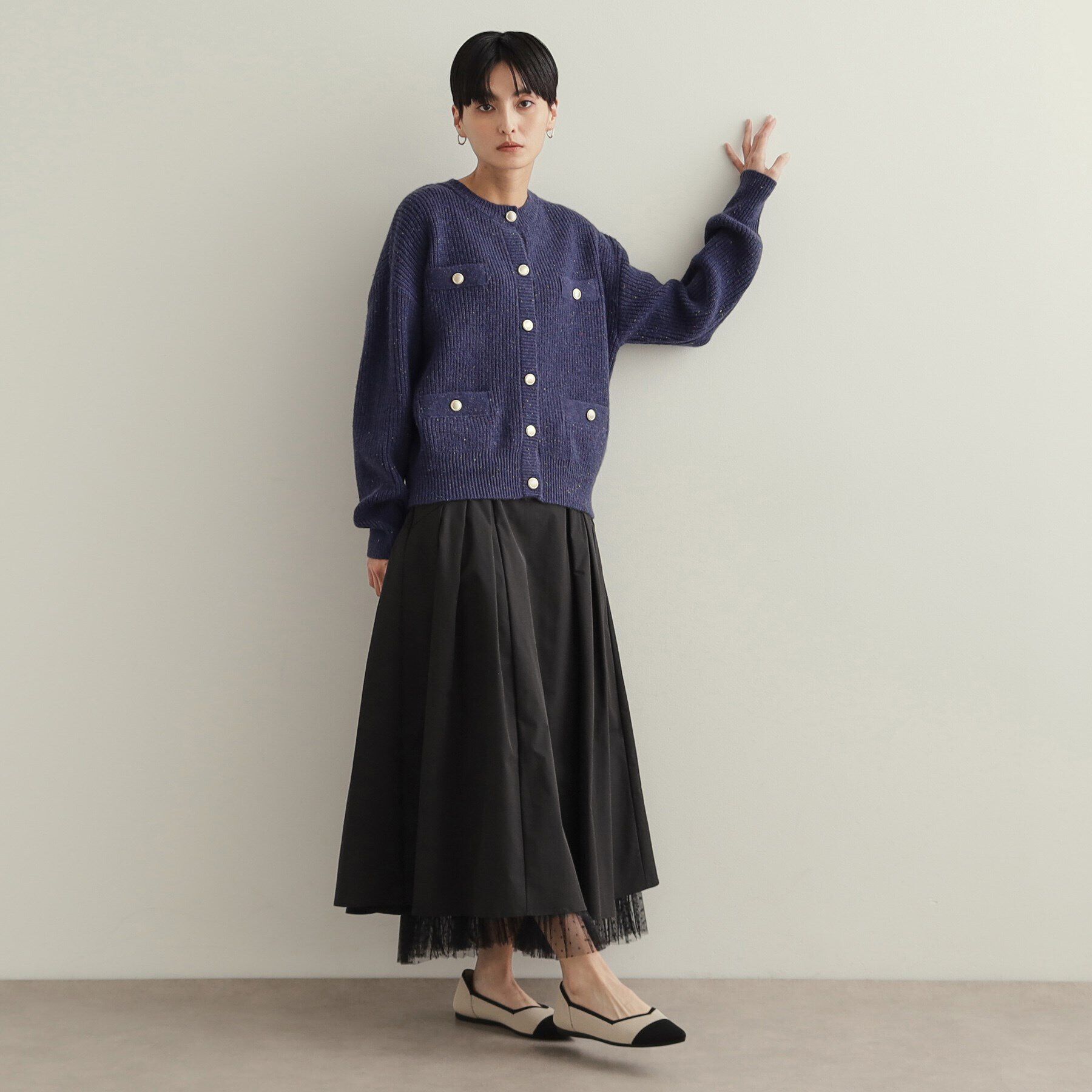 OPAQUE.CLIP「裾チュールプリーツドッキング タックフレアスカート【洗濯機洗い可】」|スカート|