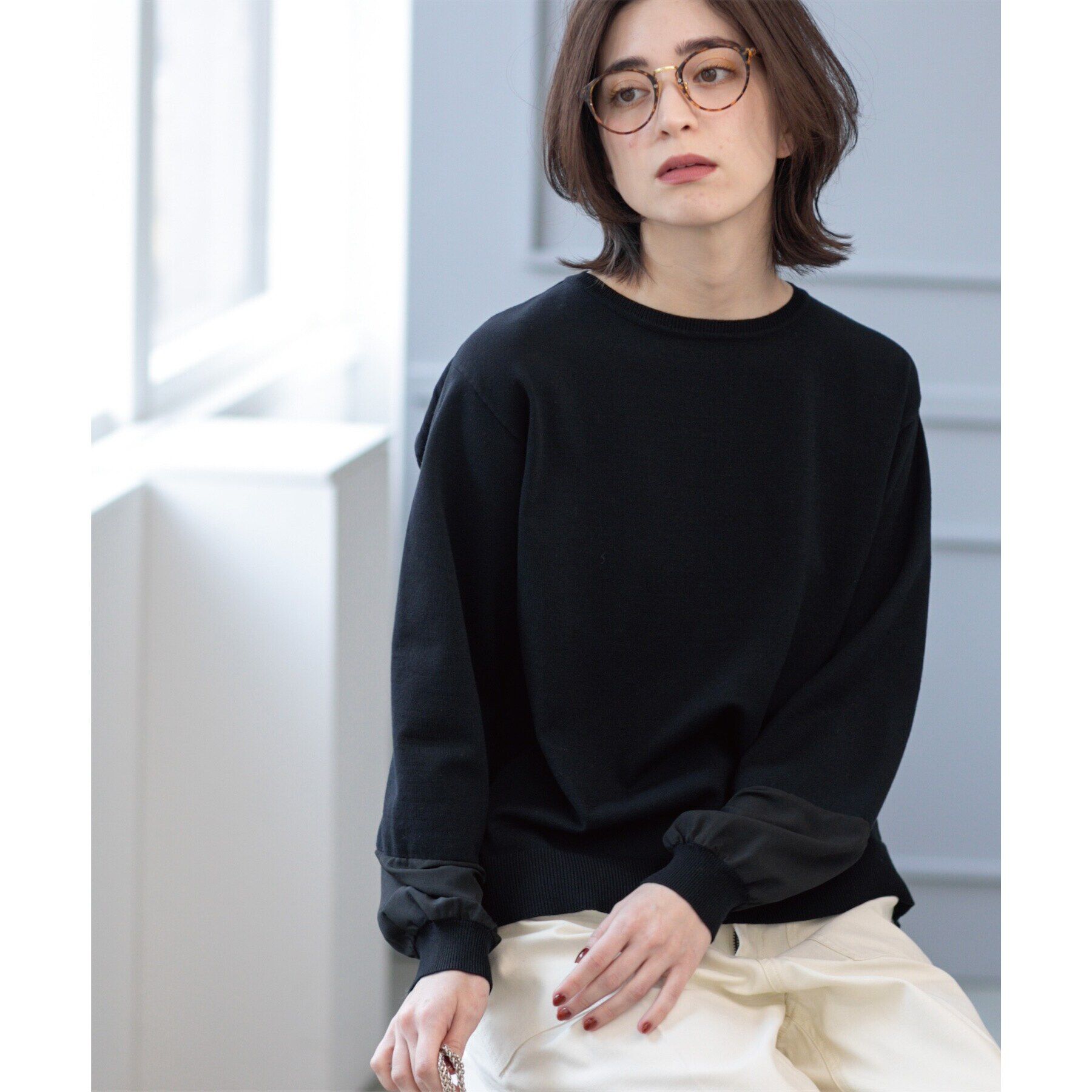 OPAQUE.CLIP「ジョーゼット切替スリーブニット【洗濯機洗い可】」|ニット・セーター|