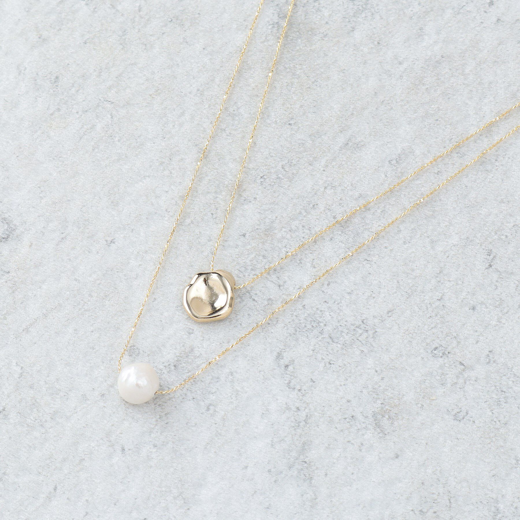 OPAQUE.CLIP「メタル&times;フェイクパール 2連ネックレス」|ネックレス|