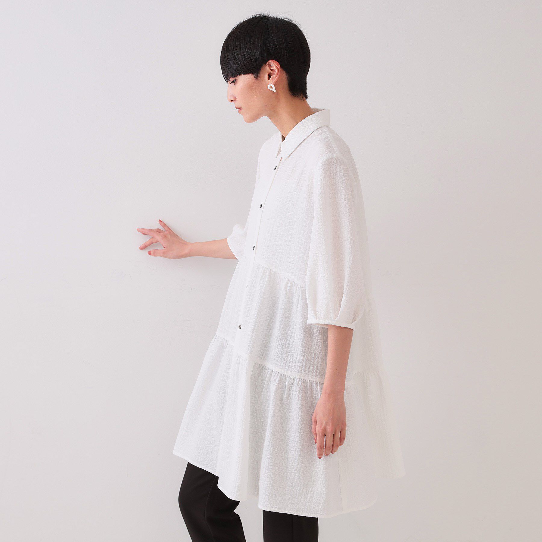 OPAQUE.CLIP「ふくれジャカードティアードチュニックブラウス【洗濯機洗い可】」|シャツ・ブラウス|