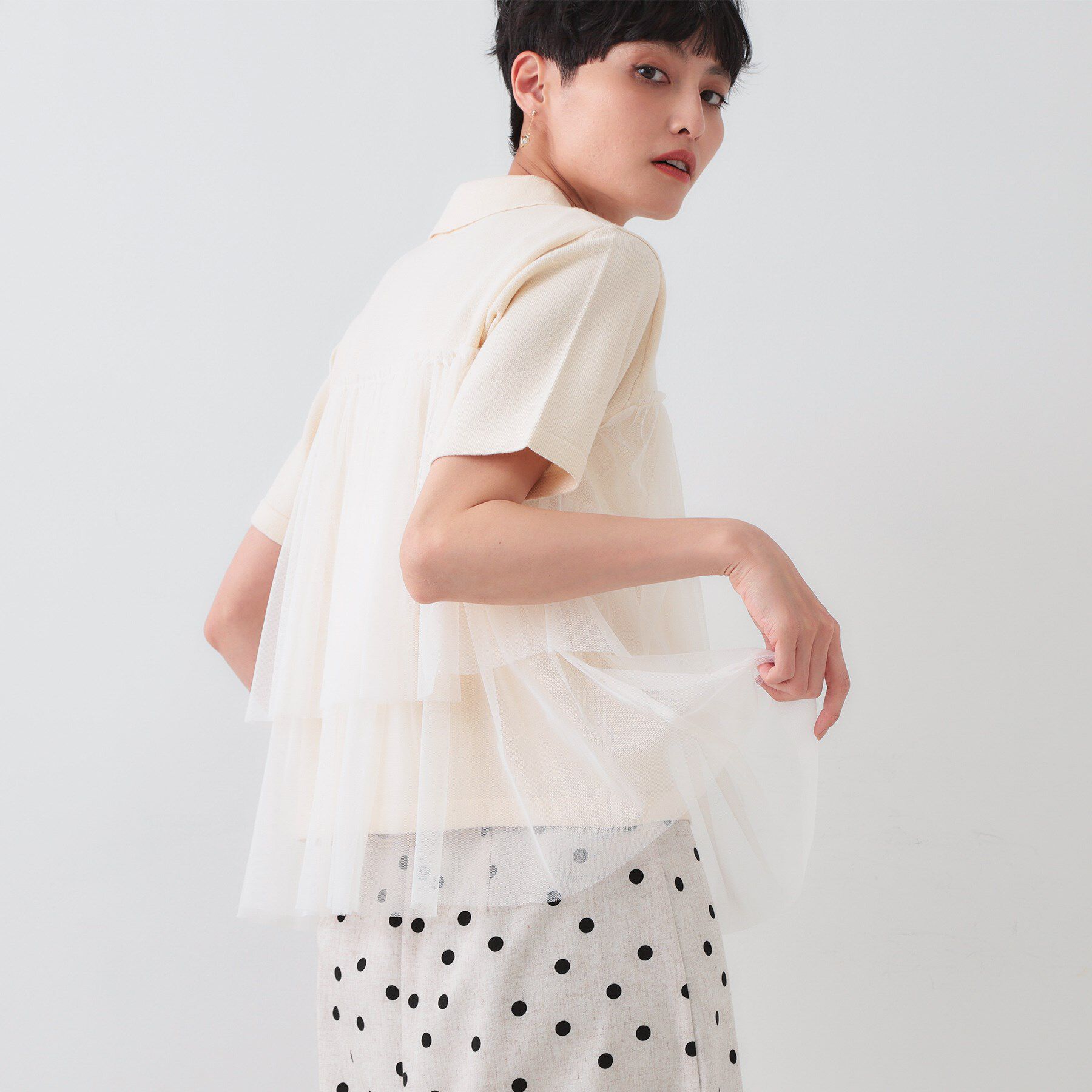 OPAQUE.CLIP「チュールティアードドッキングポロニット【洗濯機洗い可】」|ニット・セーター|