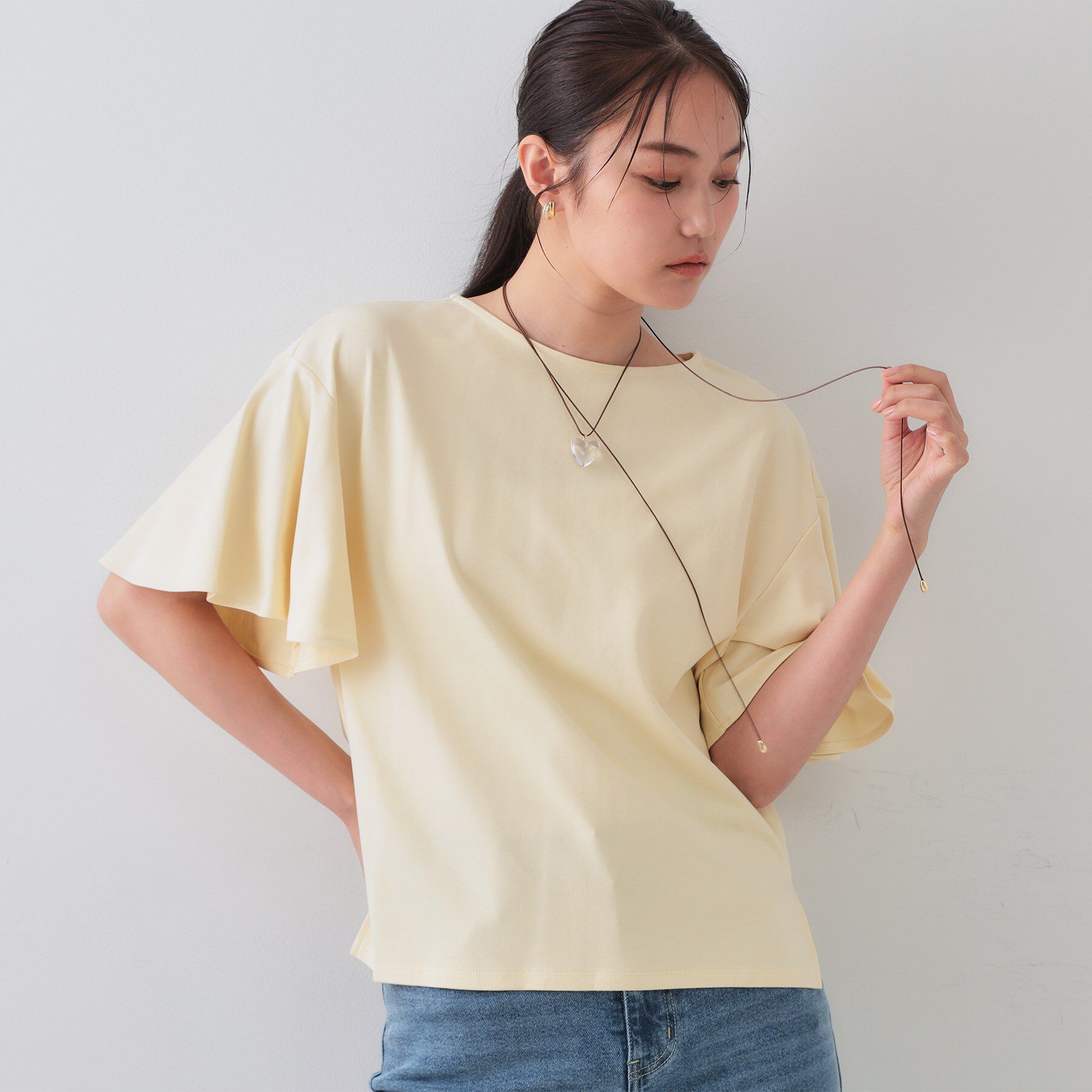 OPAQUE.CLIP「《S-LLサイズ》フレアスリーブカッソー【UV/接触冷感/洗濯機洗い可】」|Tシャツ・カットソー|ライトイエロー(03