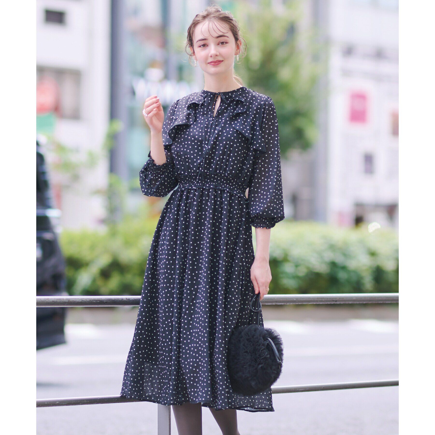 Couture broach「【一枚で華やかにキマる】ドットフリルデザインワンピース」|ワンピース|ﾌﾞﾗｯｸ(119)